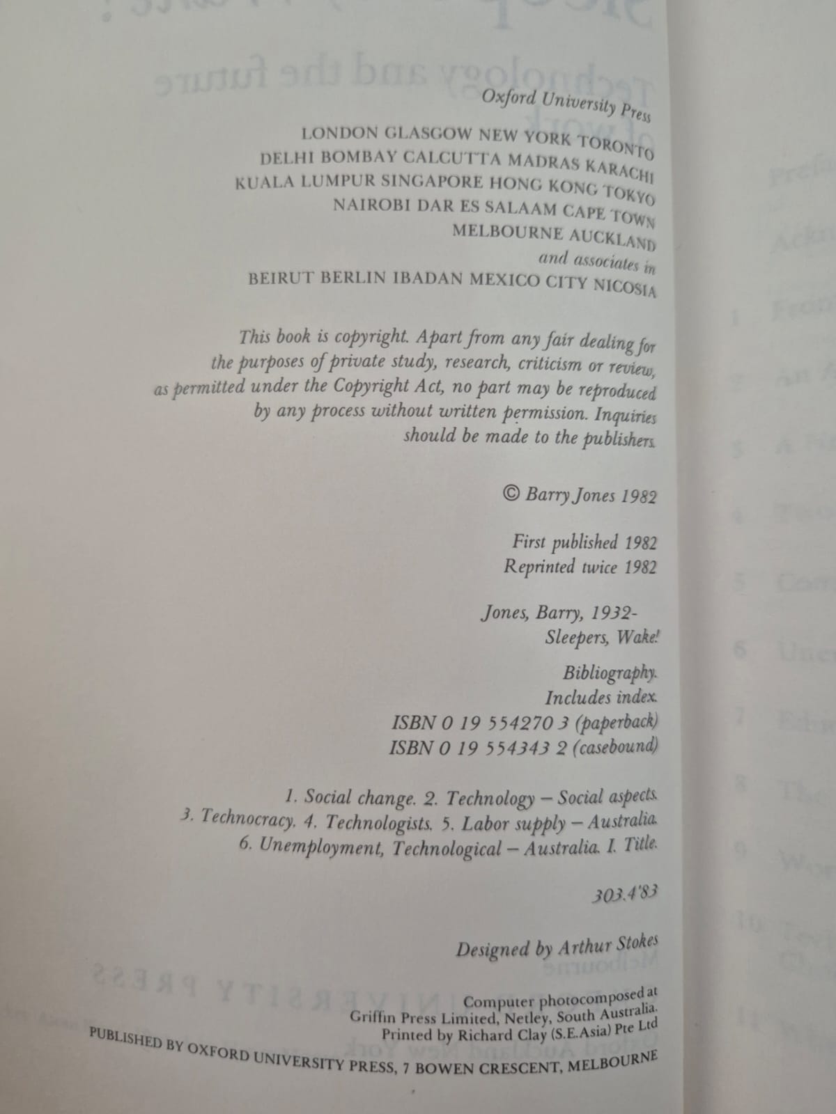 'Sleepers, Wake! Technology and the Future of Work' by Barry Jones