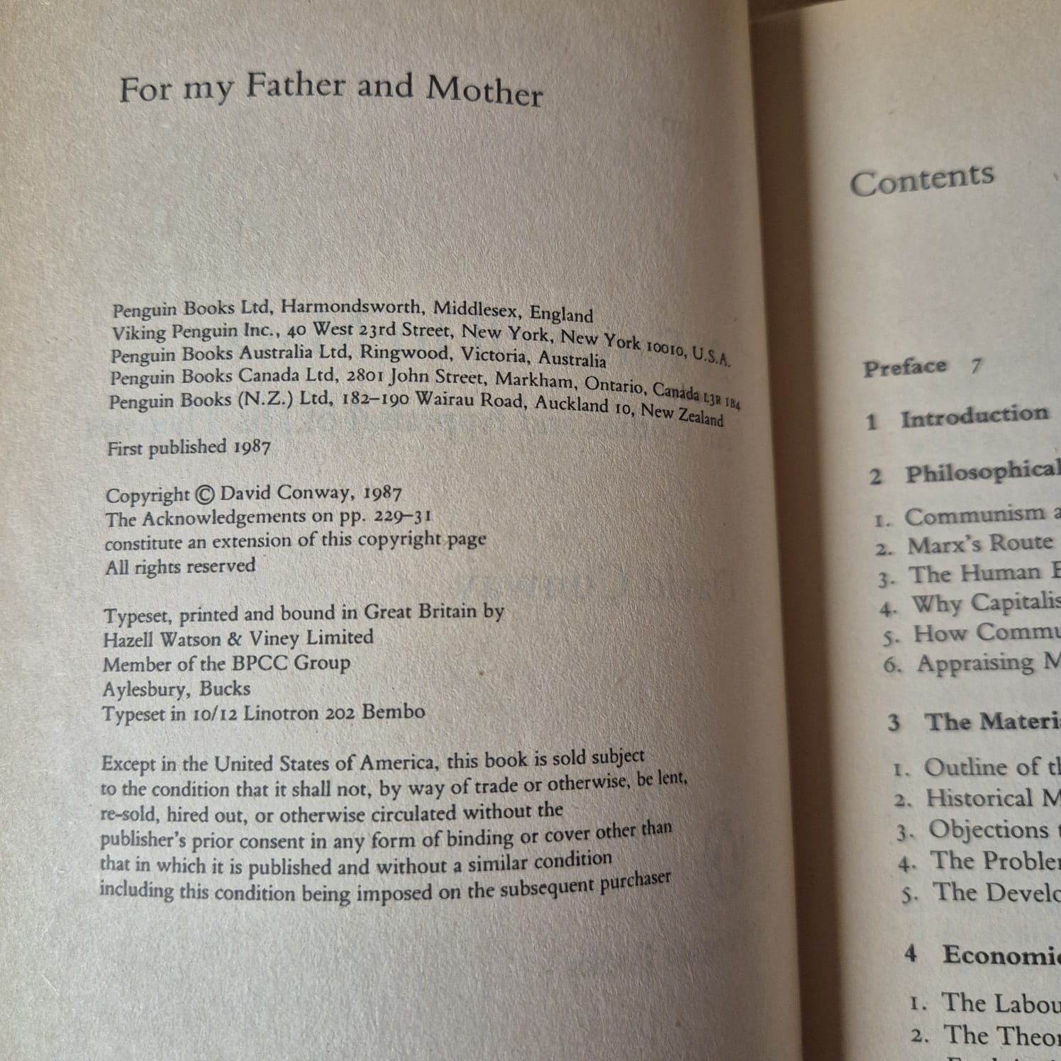 'A Farewell to Marx' by David Conway