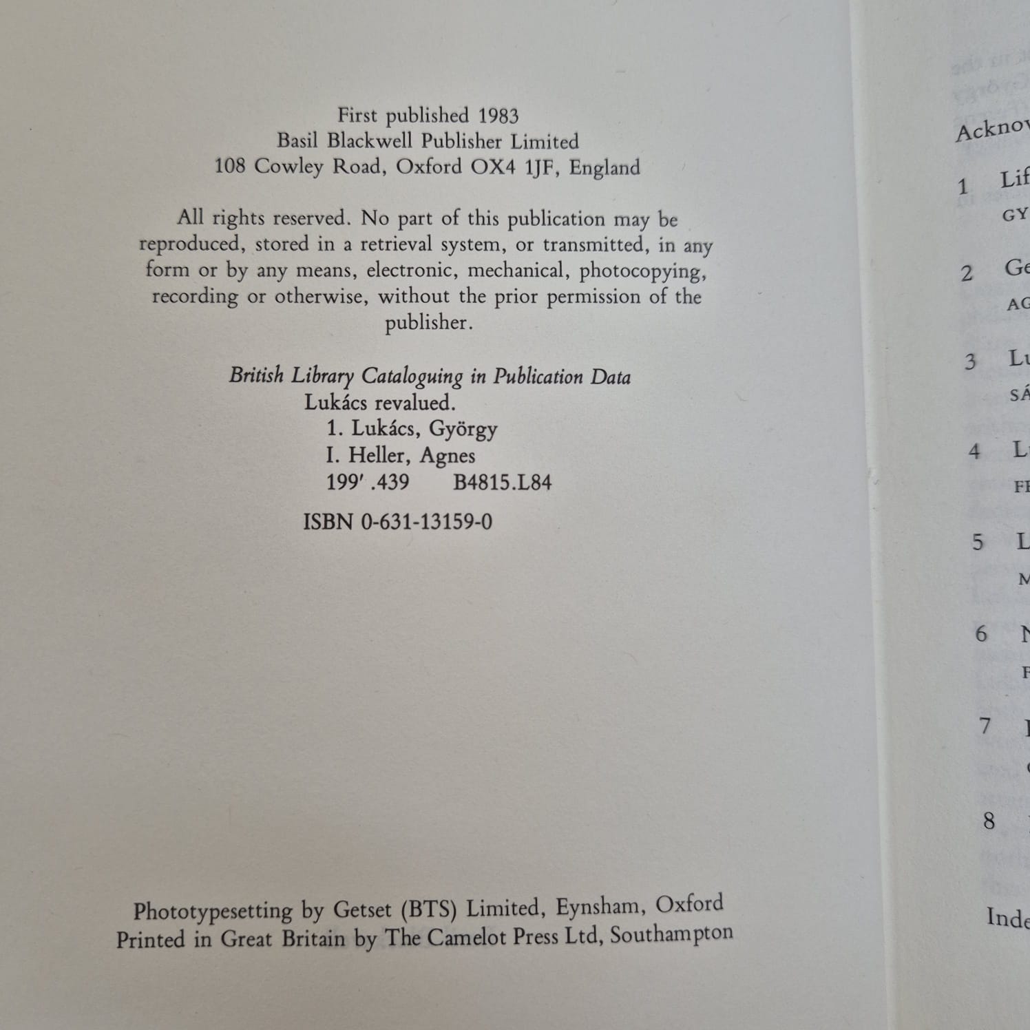 'Lukács Revalued' edited by Agnes Heller