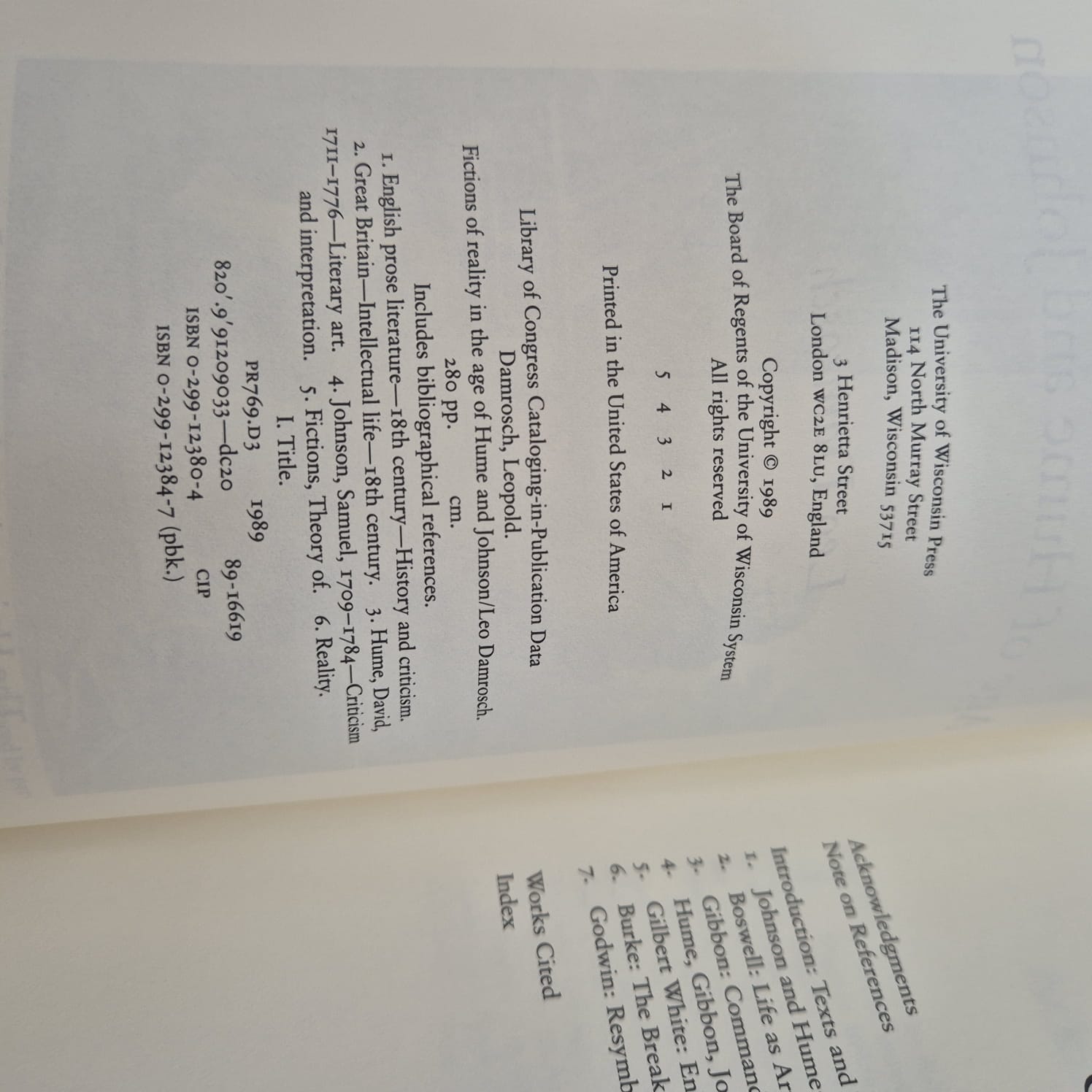 'Fictions of Reality in the Age of Hume and Johnson' by Leo Damrosch