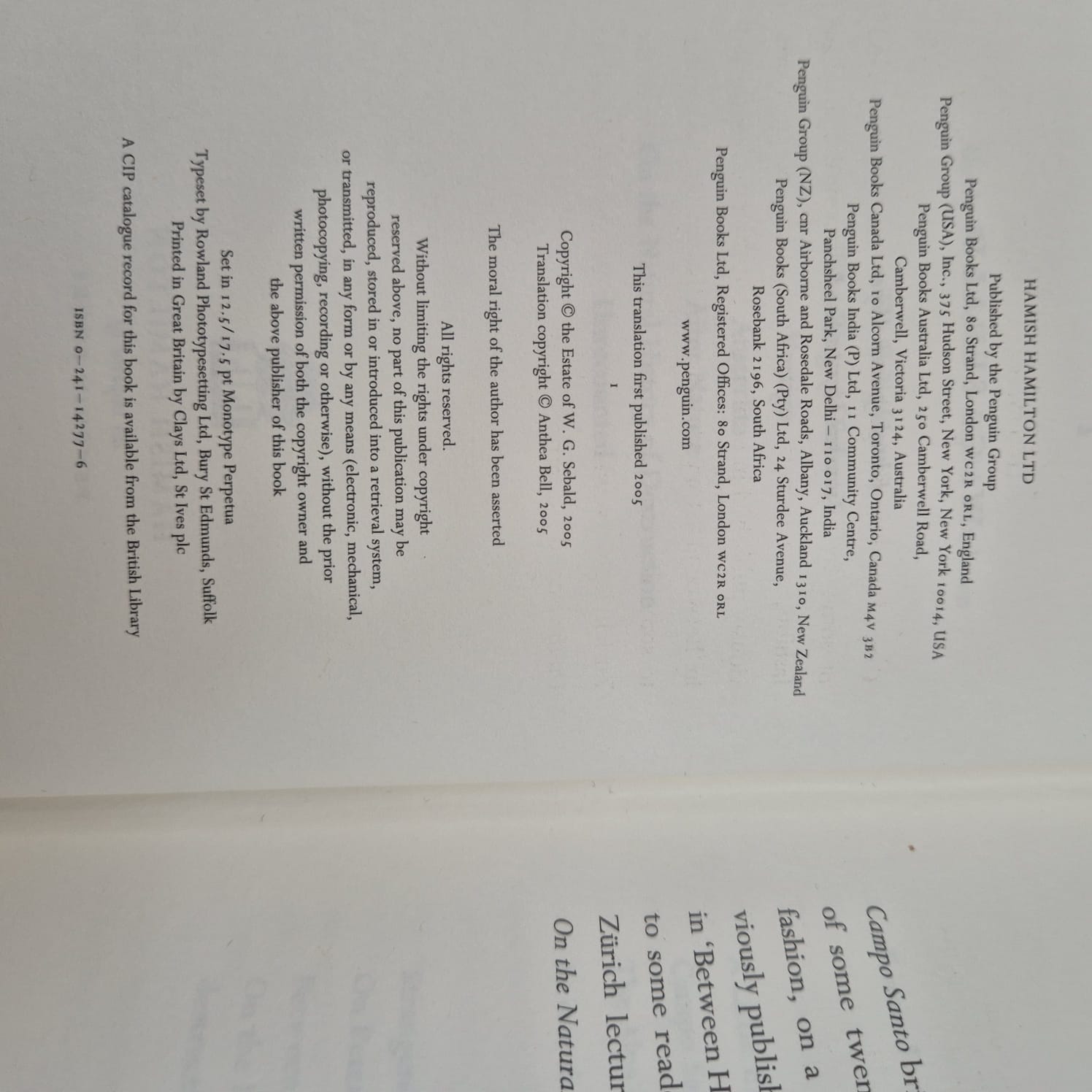 'Campo Santo' by W.G. Sebald
