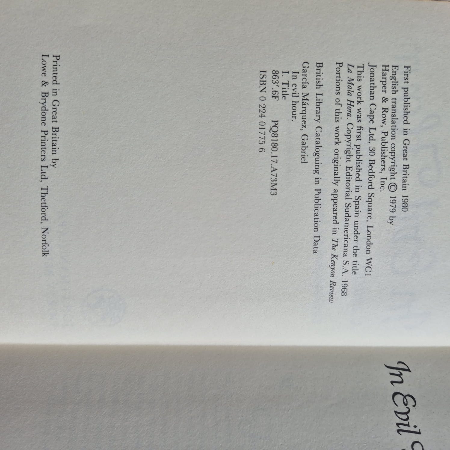 'In Evil Hour' by Gabriel Garcia-Marquez