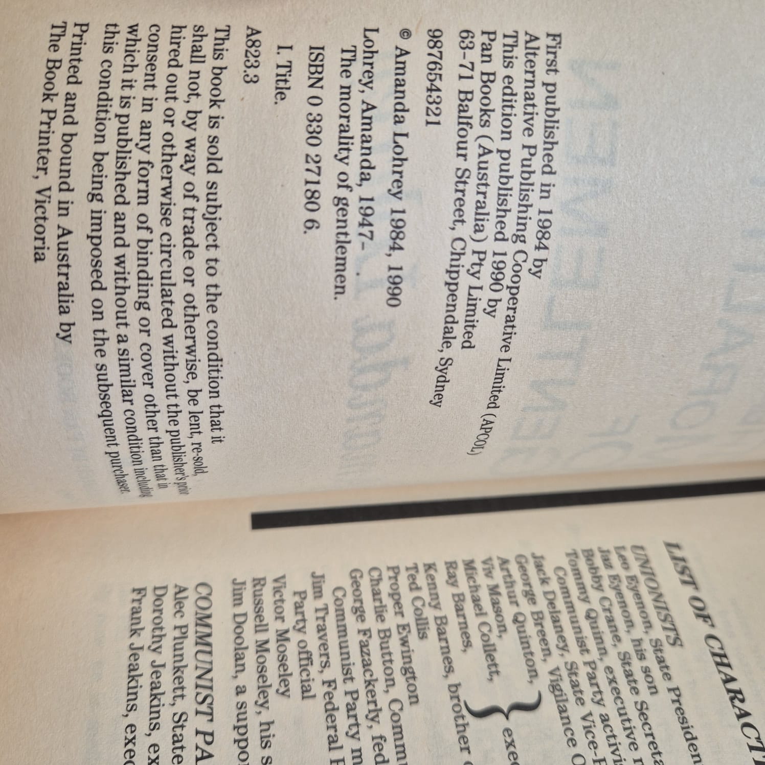 'The Morality of Gentlemen' by Amanda Lohrey