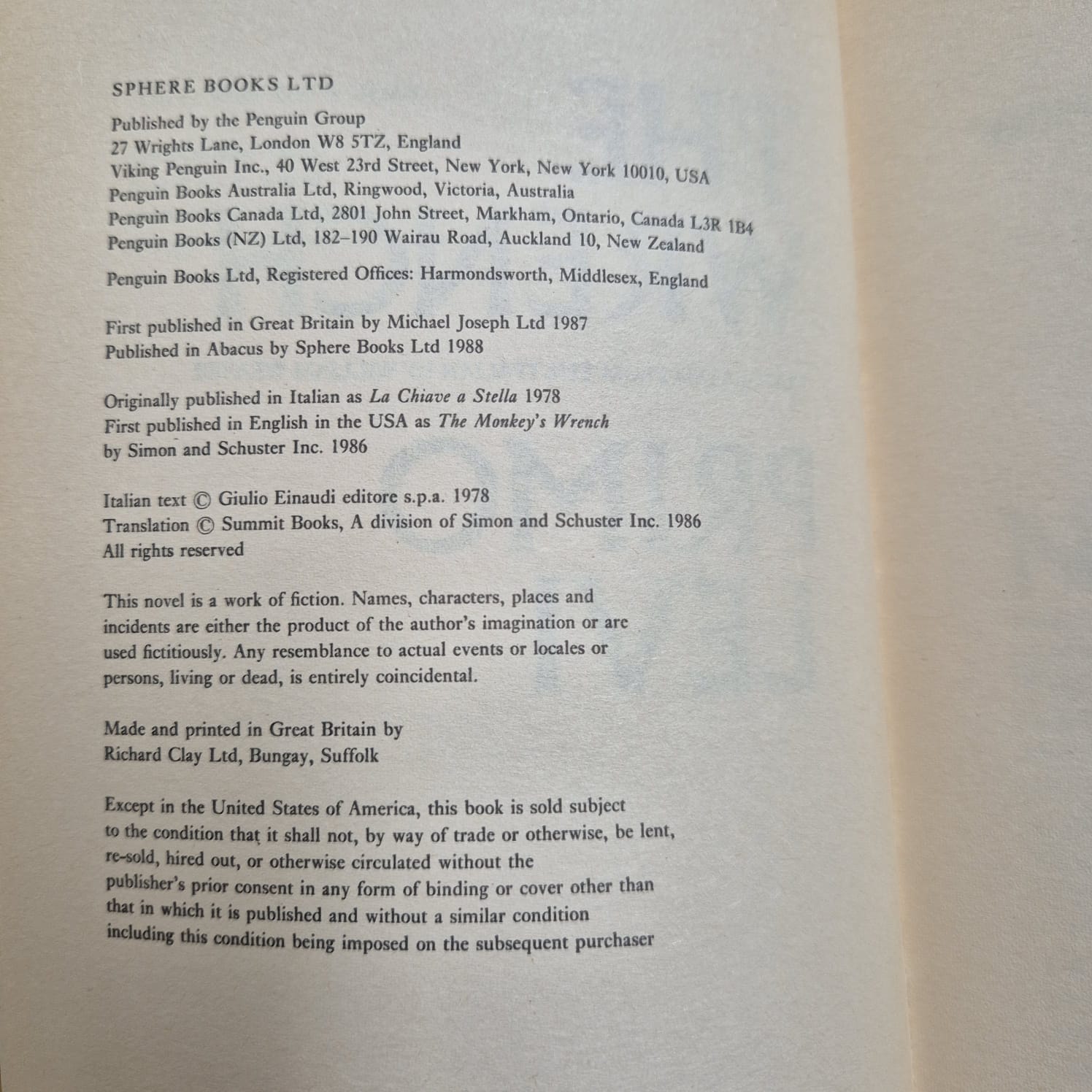 'The Wrench' by Primo Levi