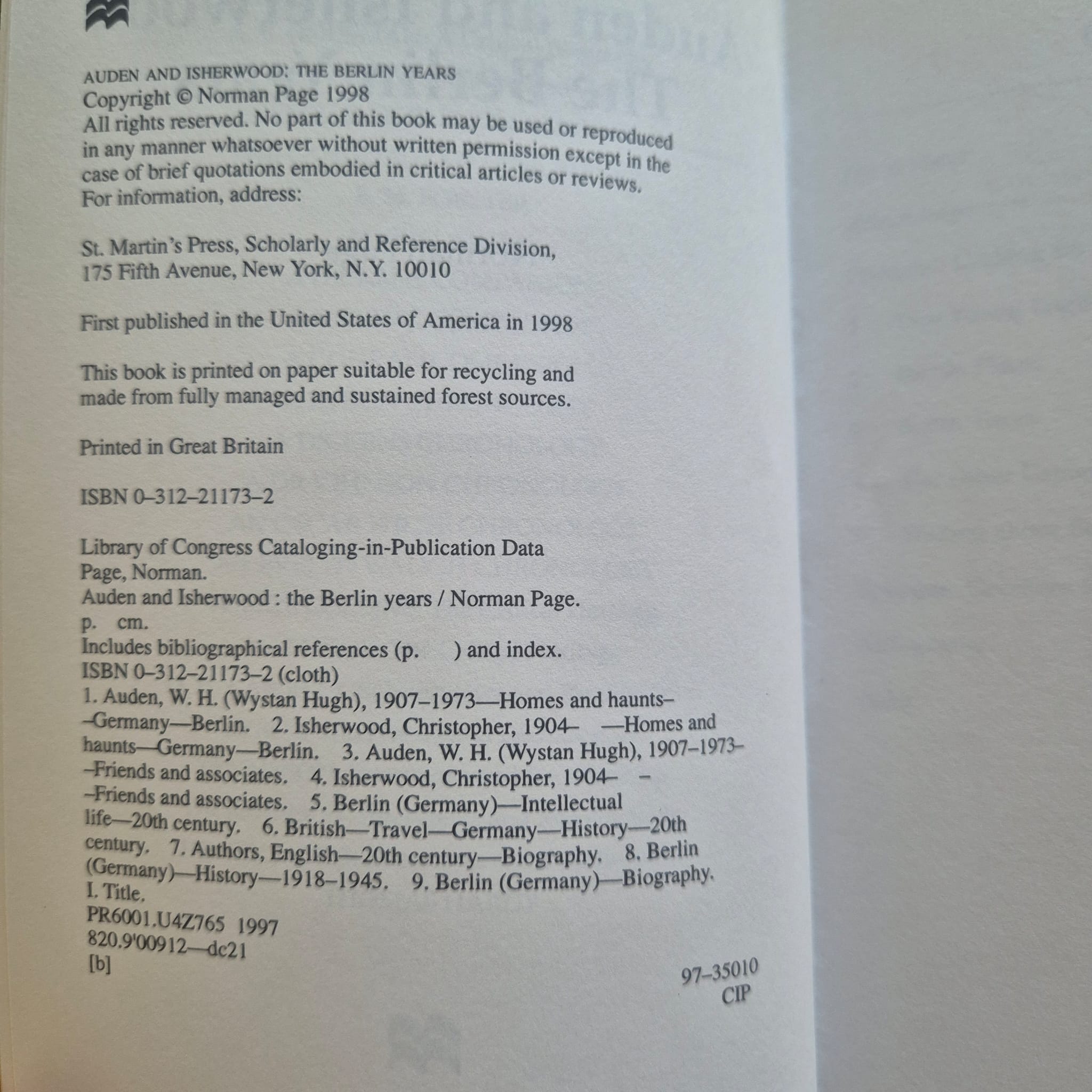 'Auden and Isherwood: The Berlin Years' by Norman Page