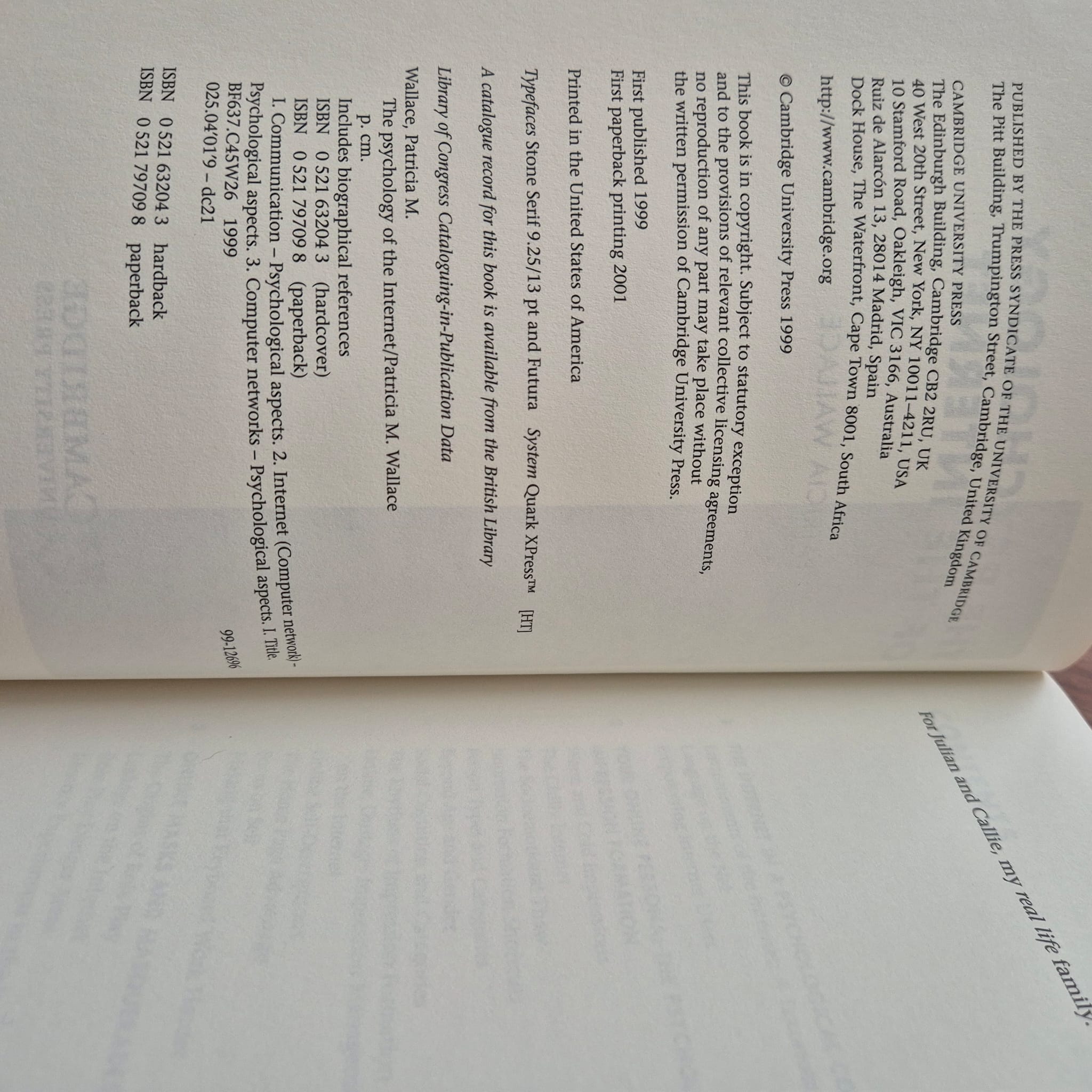 'Psychology of the Internet' by Patricia Wallace