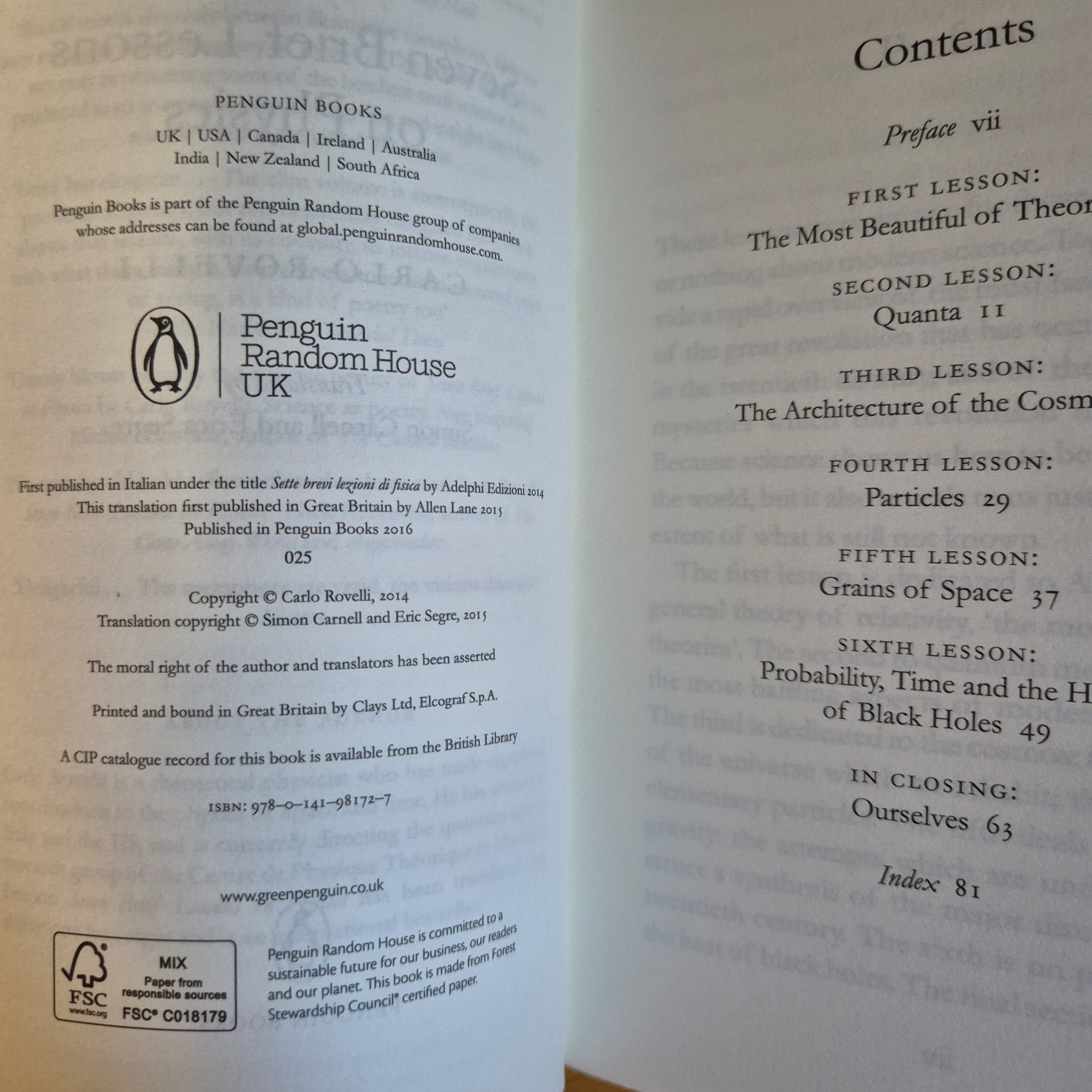 'Seven Brief Lessons On Physics' by Carlo Rovelli