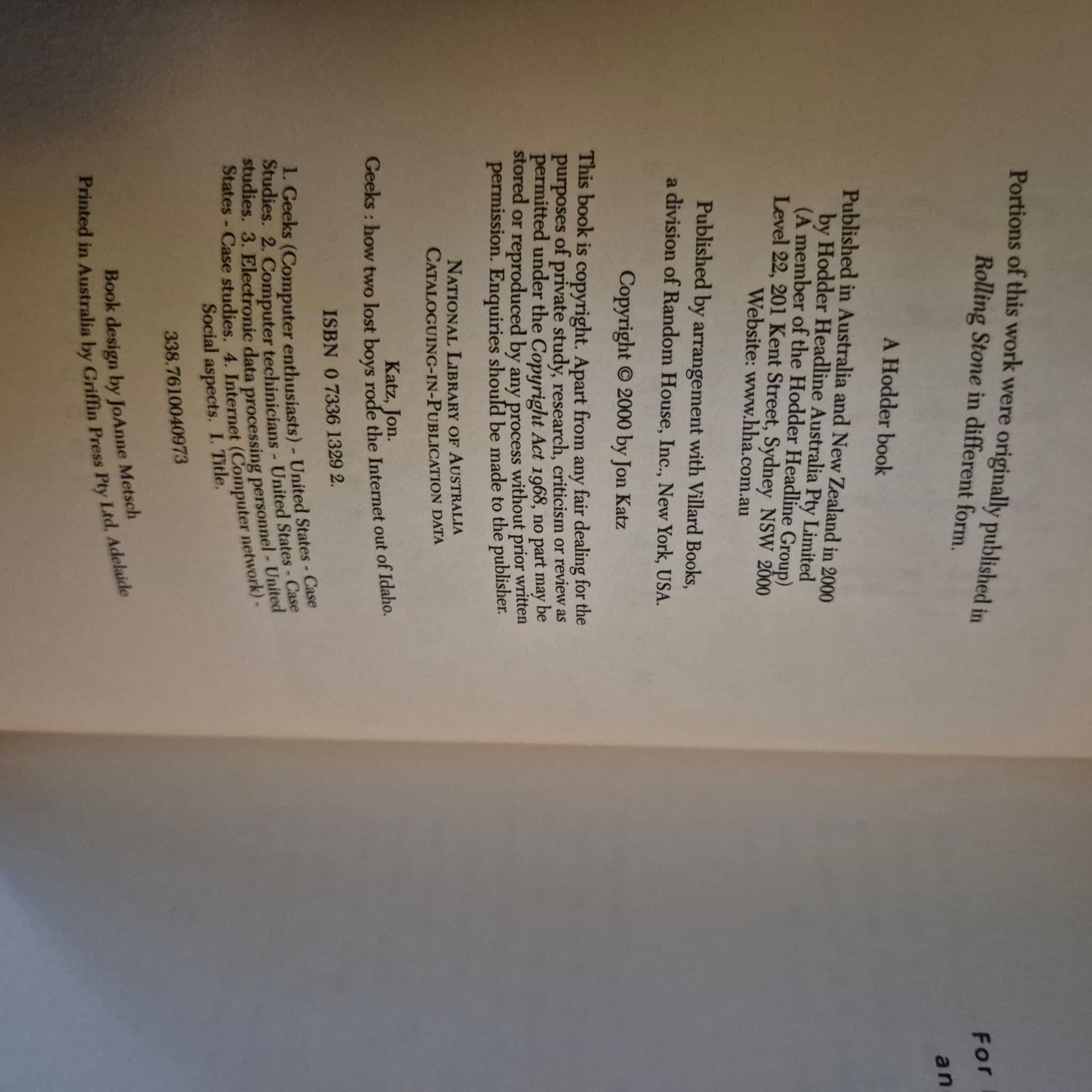 'Geeks: How Two Lost Boys Rode the Internet Out of Idaho' by Jon Katz