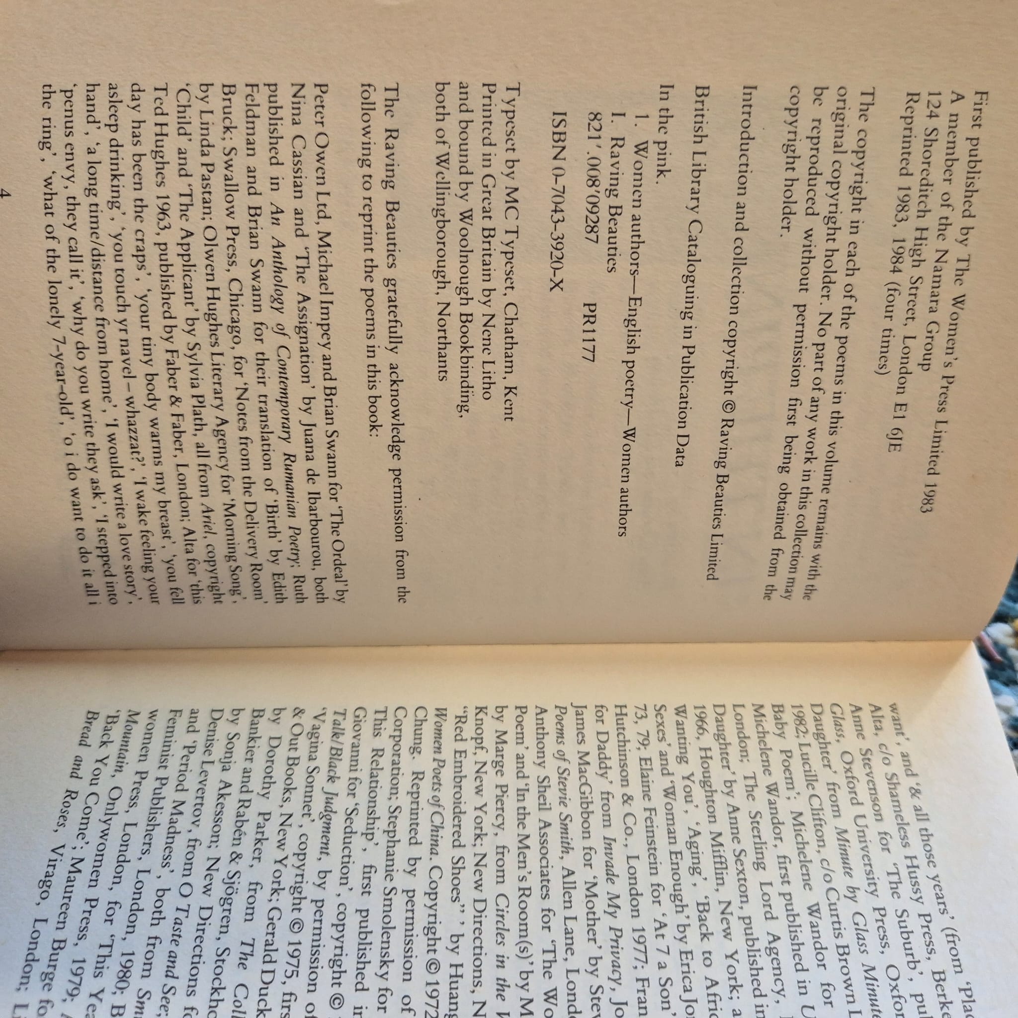 'In The Pink. The Raving Beauties Choose Poems From the Show.' compiled by The Women's Press