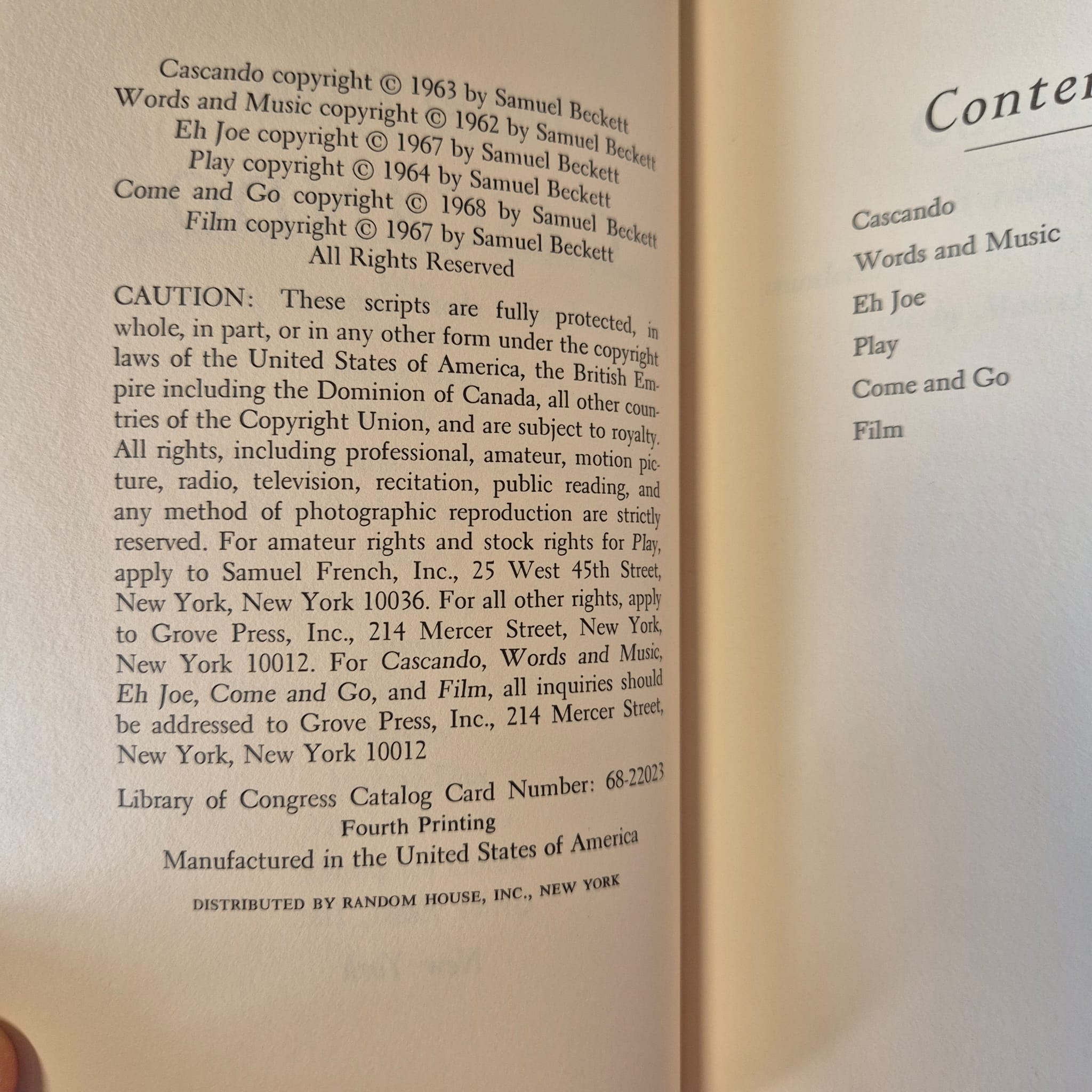 'Cascando and Other Short Dramatic Pieces' by Samuel Beckett