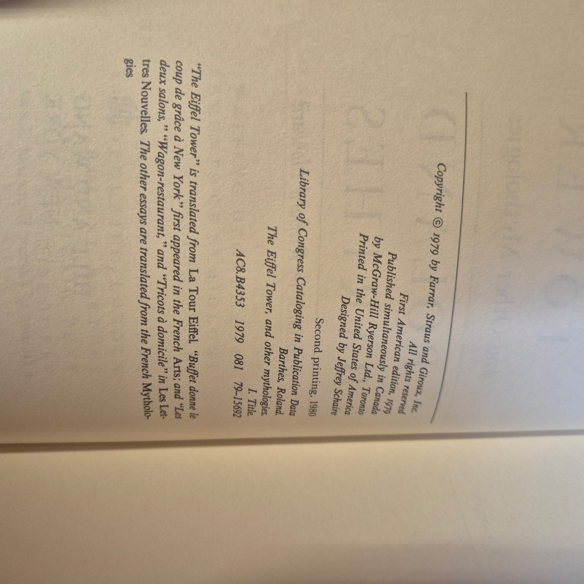 'The Eiffel Tower and Other Mythologies' By Roland Barthes