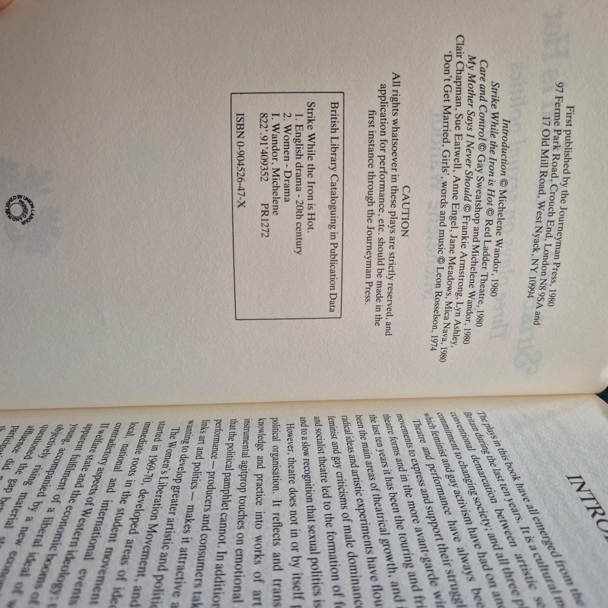 'Strike While the Iron is Hot' edited by Michelene Wandor