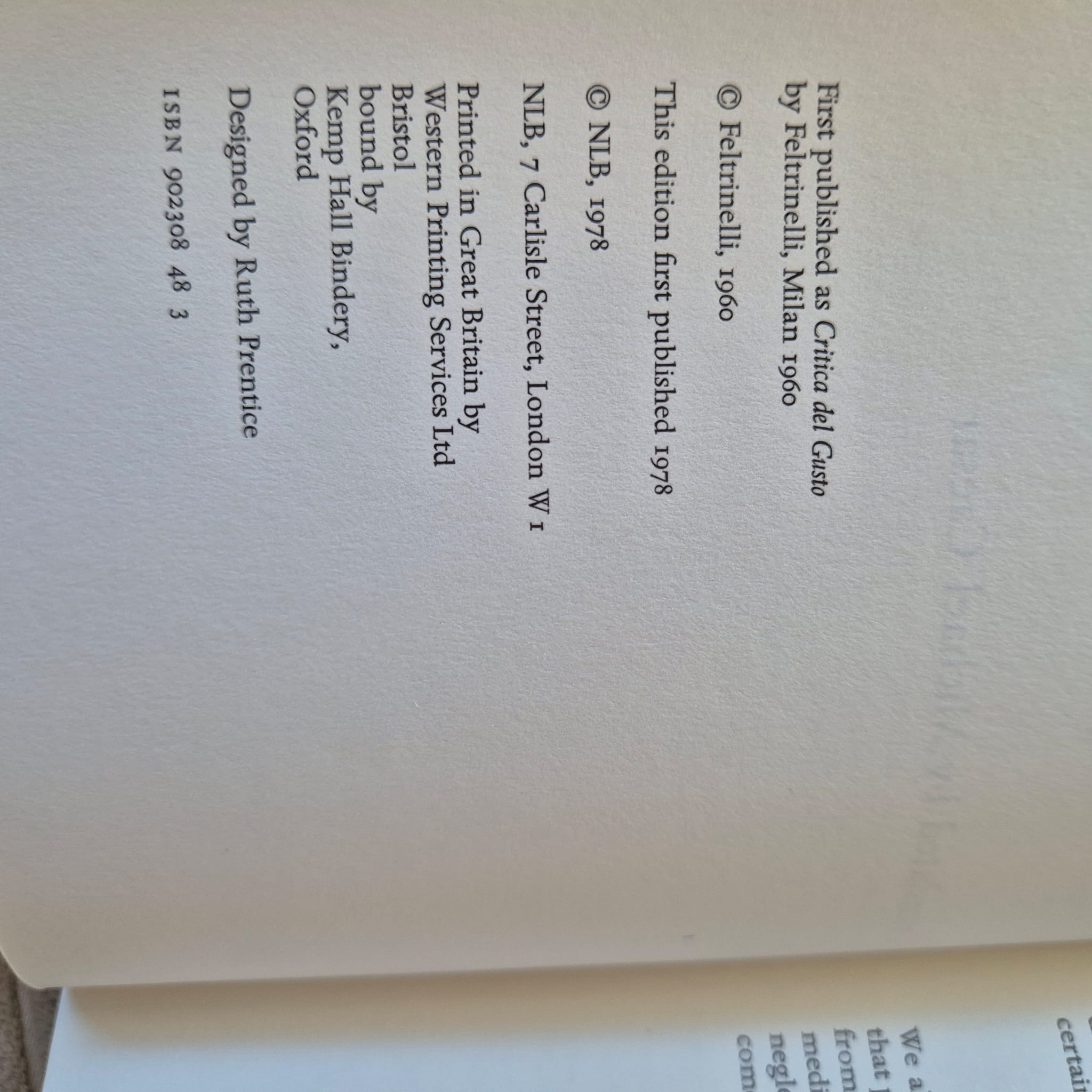 'A Critique of Taste' by Galvano Della Volpe