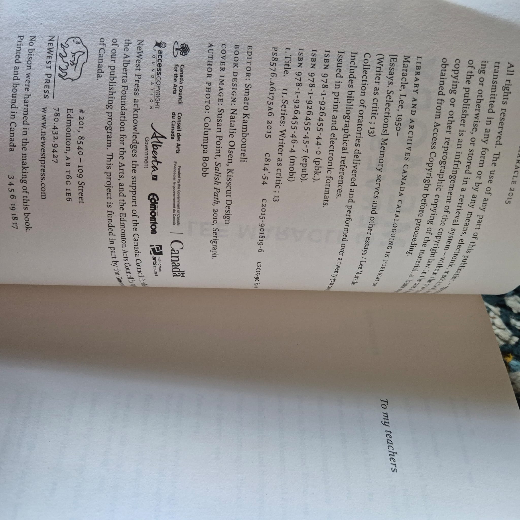 'Memory Serves: Oratories: Lee Maracle' edited by Smaro Kamboureli