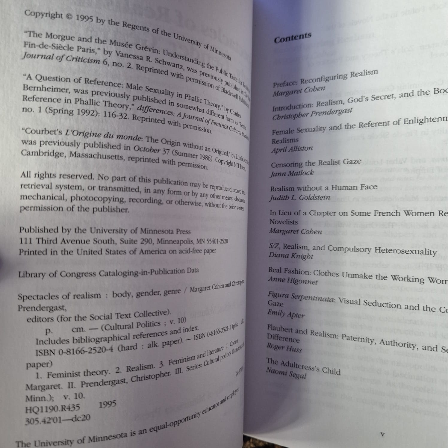 'Spectacles of Realism: Gender, Body, Genre' edited by Margaret Cohen and Christoper Prendergast