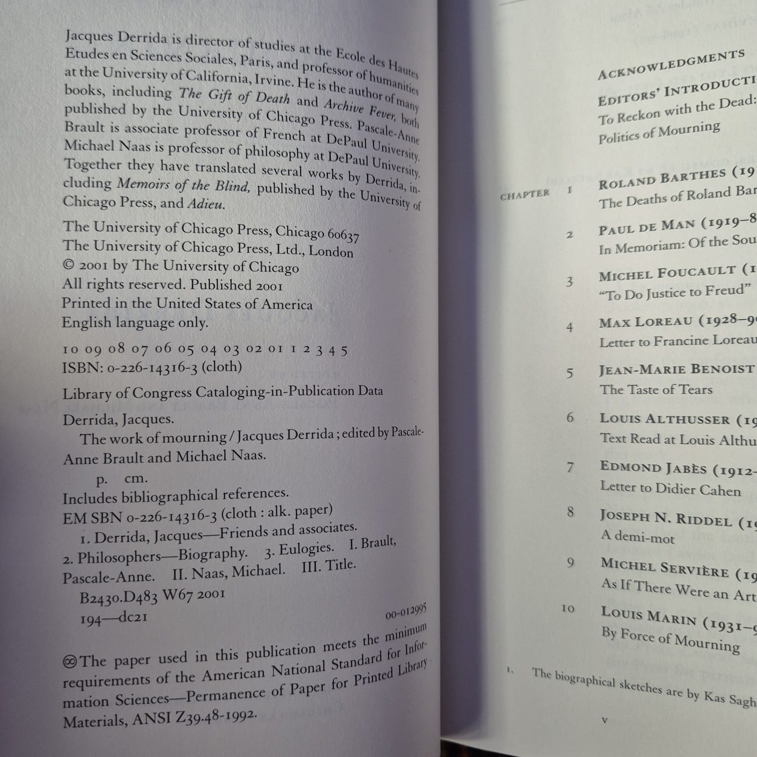 'The Work of Mourning' by Jacques Derrida