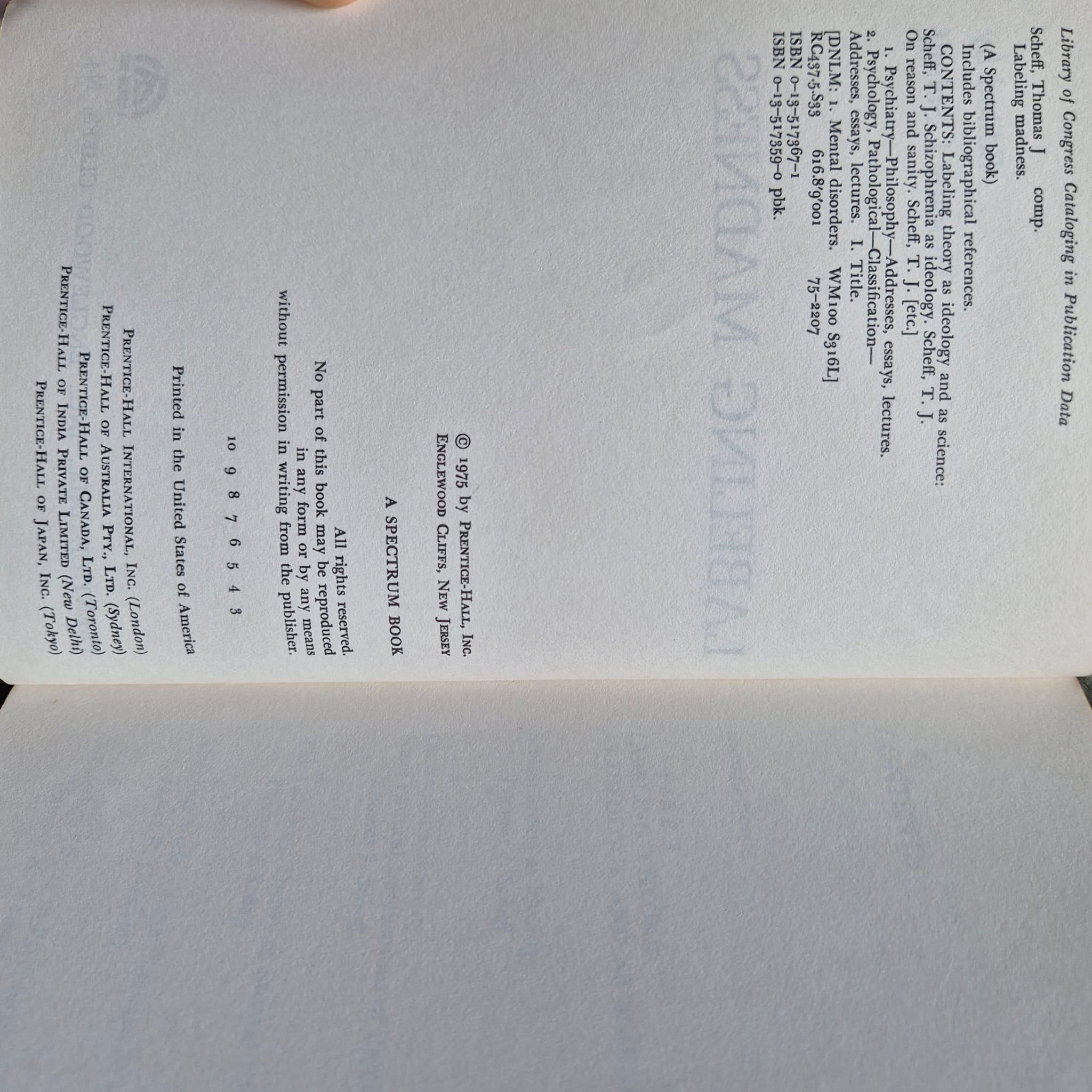 'Labelling Madness' edited by Thomas J. Scheff