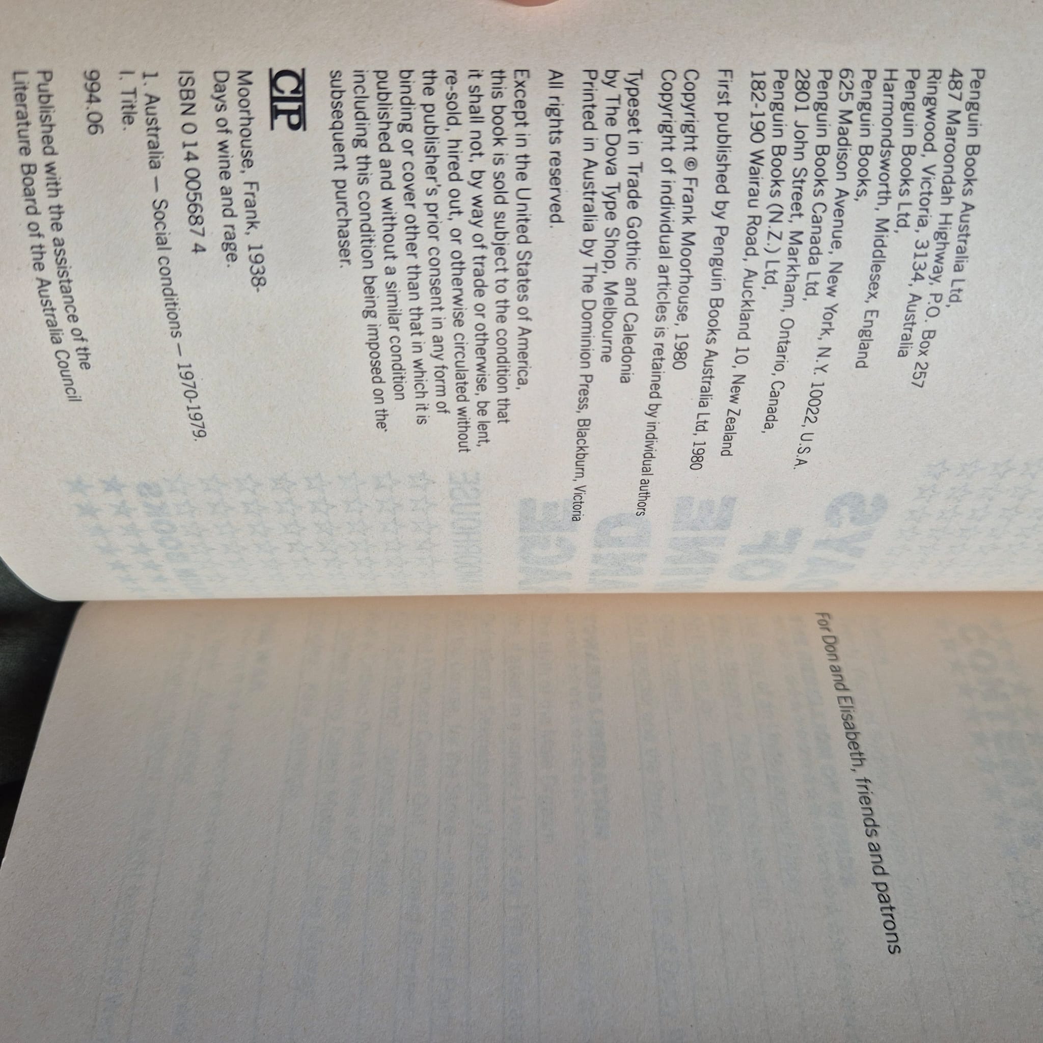 'Days of Wine and Rage' by Frank Moorhouse