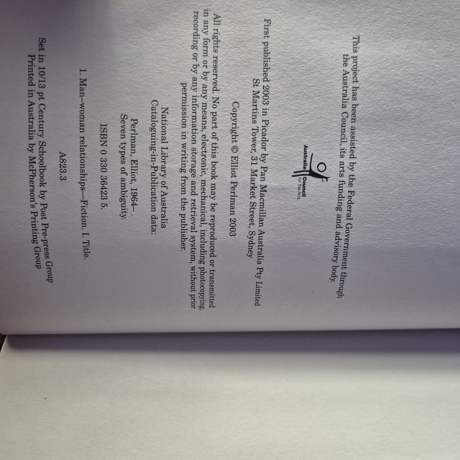 'Seven Types of Ambiguity' by Elliot Perlman