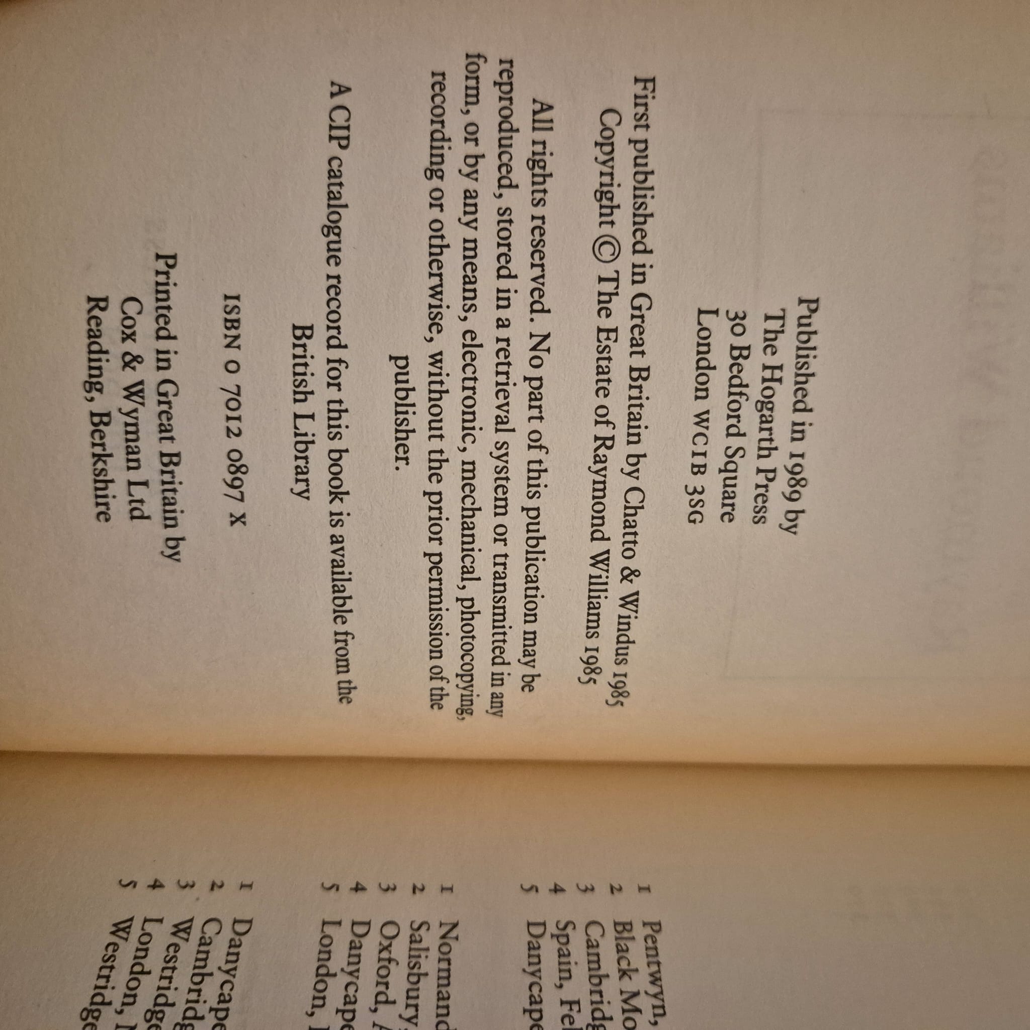 'Loyalties' by Raymond Williams