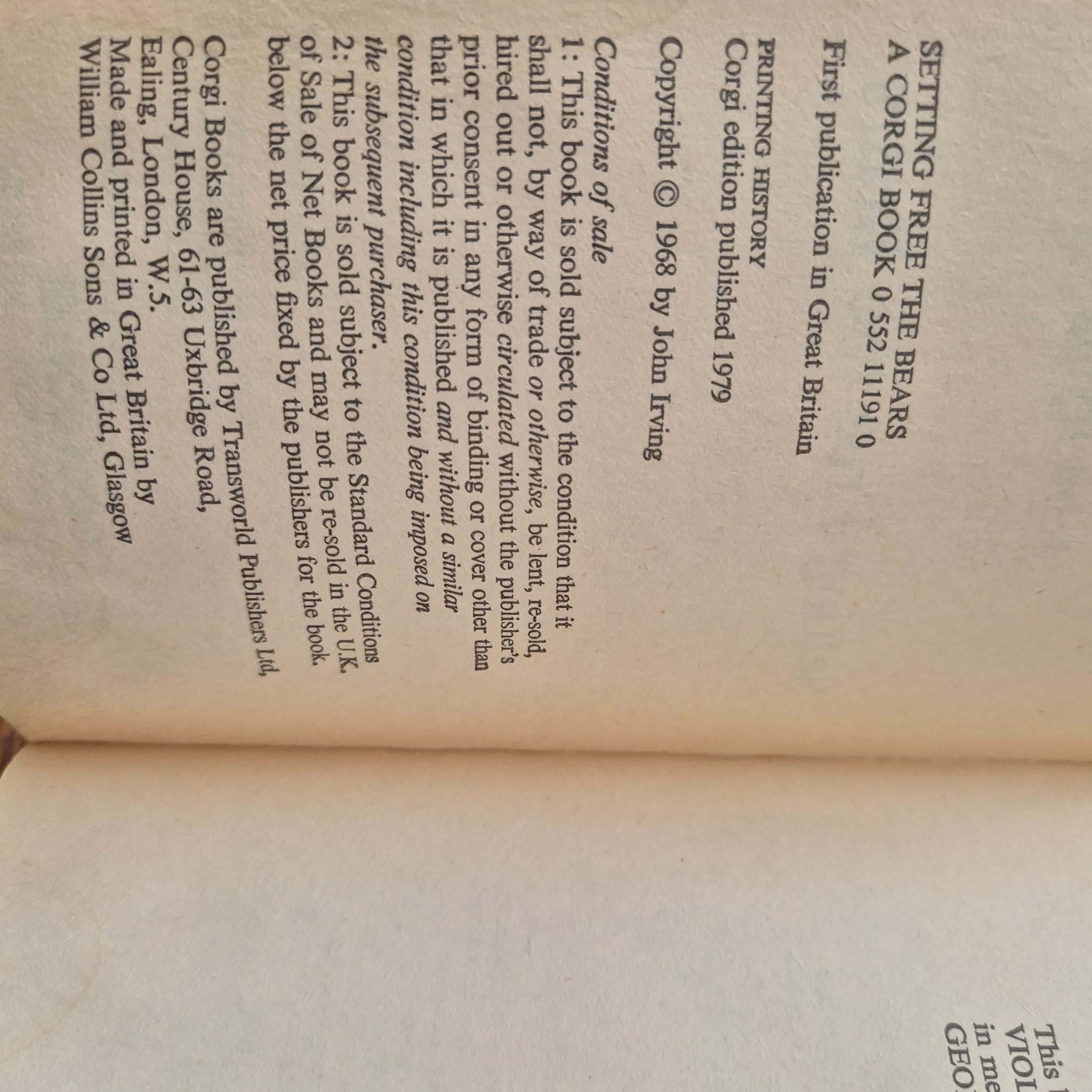 'Setting Free the Bears' by John Irving