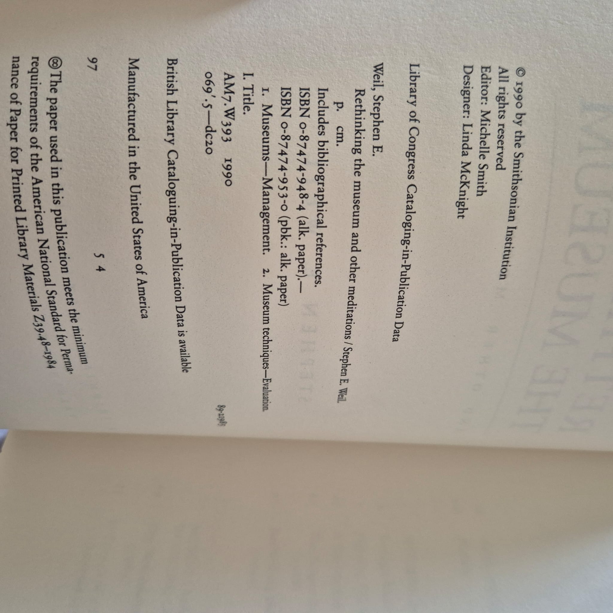 'Rethinking the Museum: And Other Meditations' by Stephen E. Weil