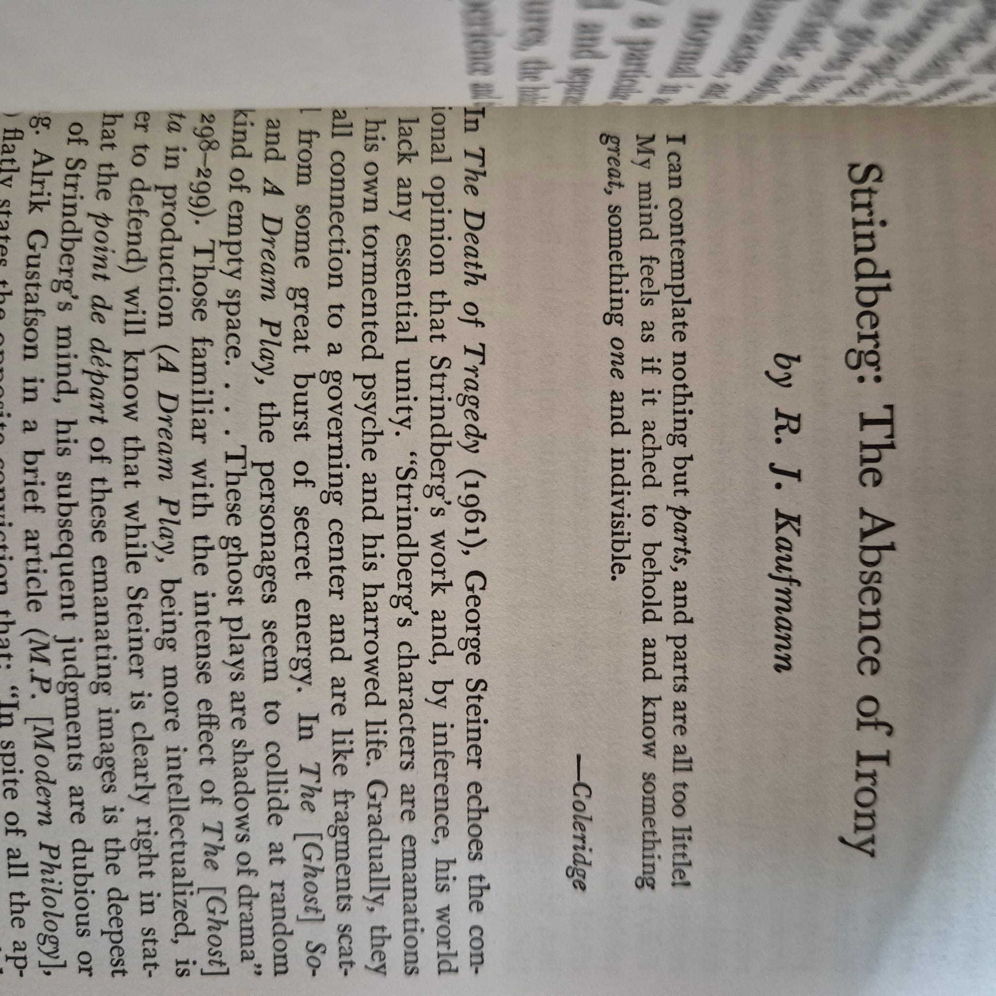 'Strindberg: A Collection of Critical Essays' edited by Otto Reinert