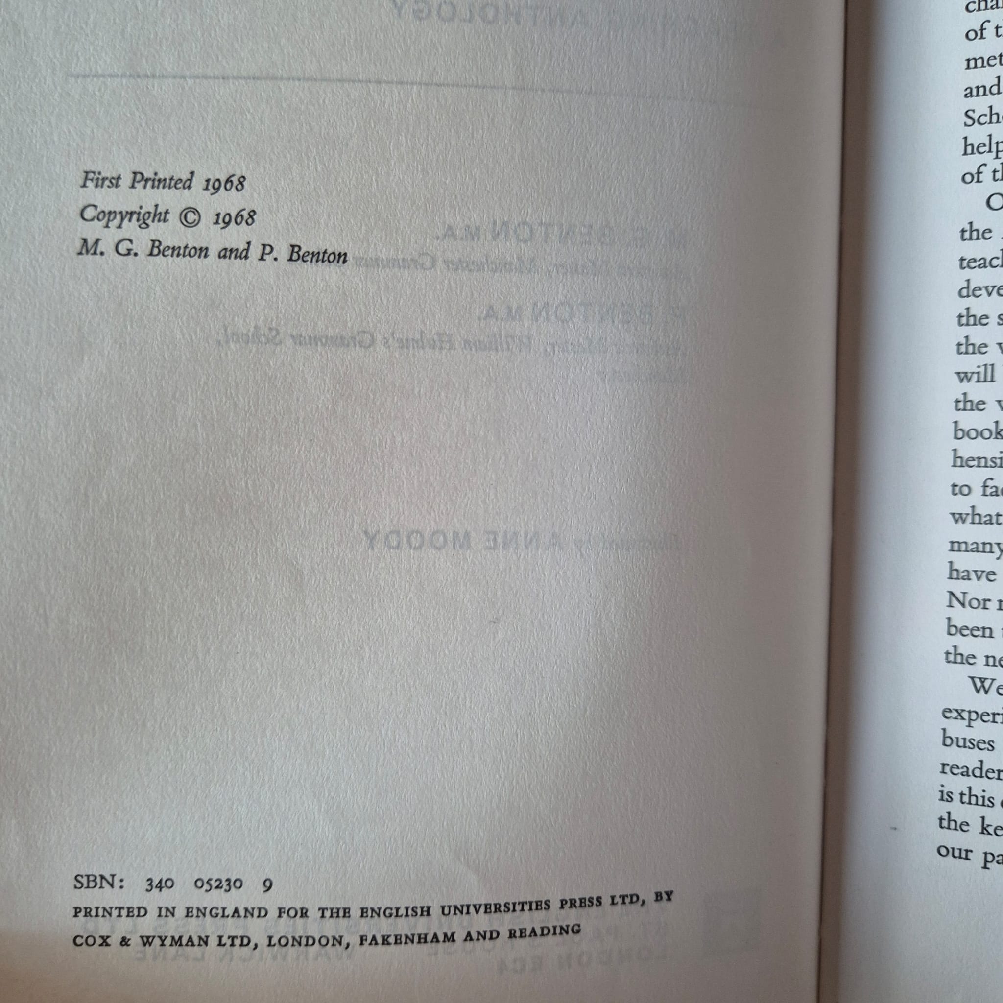 'Touchstones 1: A Teaching Anthology (of poetry)' edited by M.G. Benton and P. Benton.