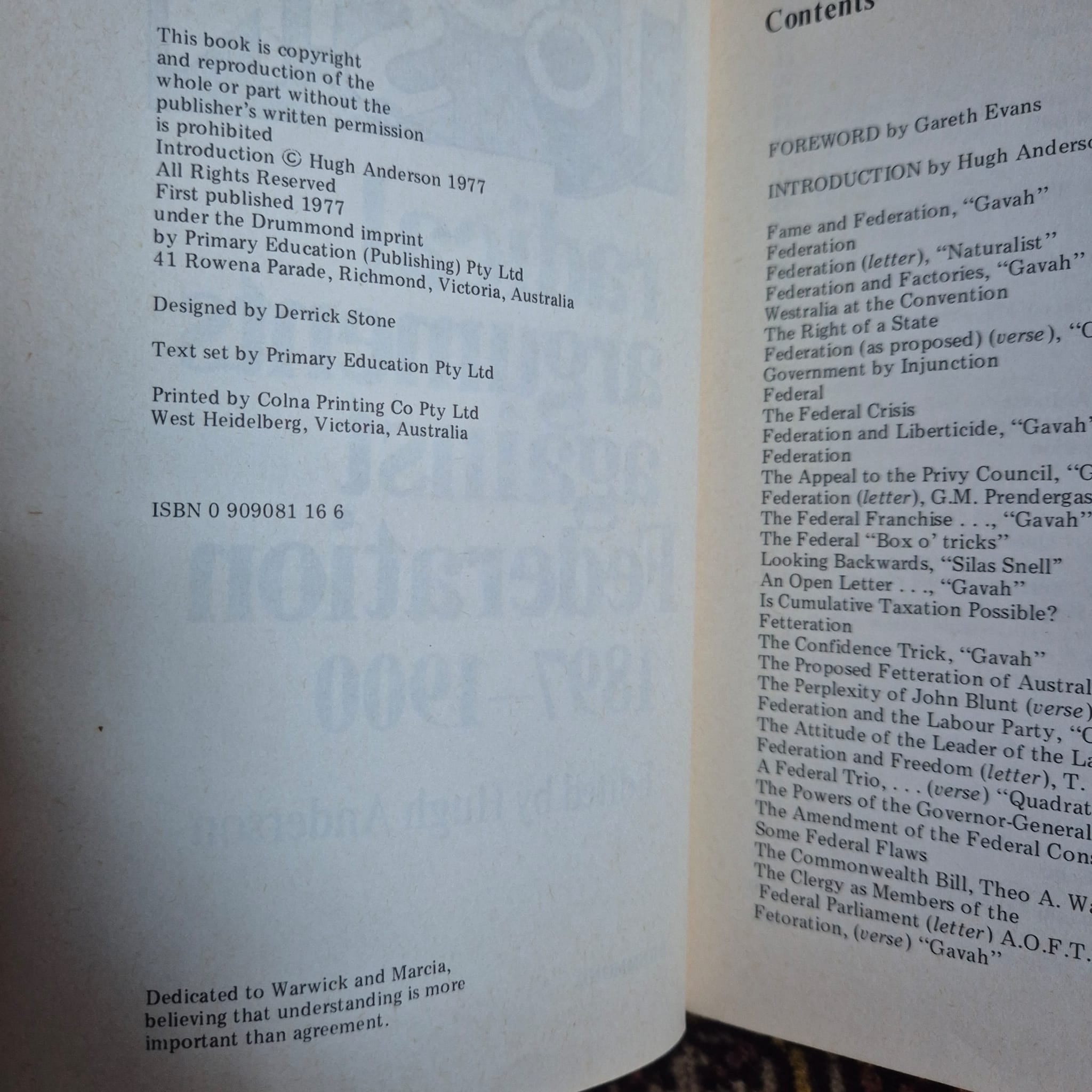 'The Tocsin: Radical Arguments Against Federation 1897–1900' edited by Hugh Anderson