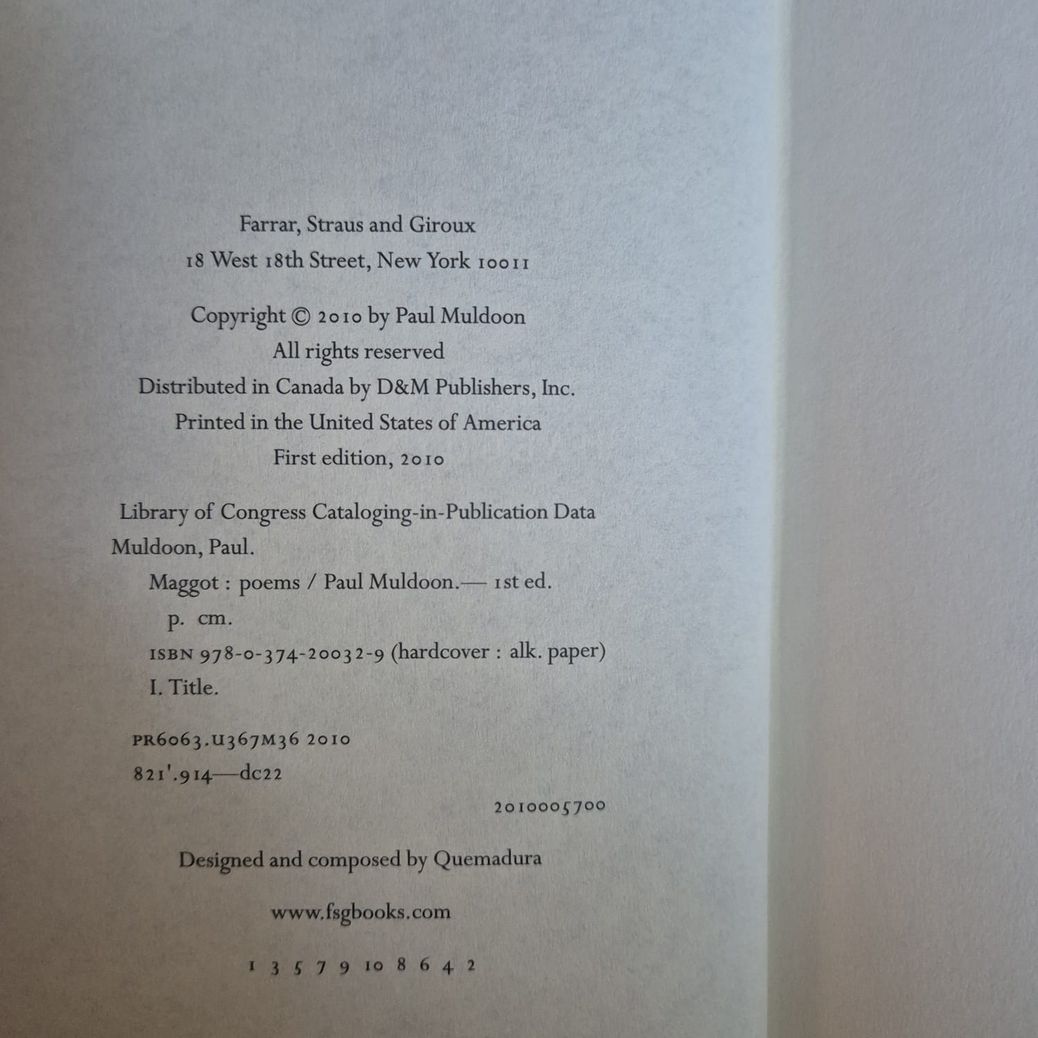 'Maggot' by Paul Muldoon
