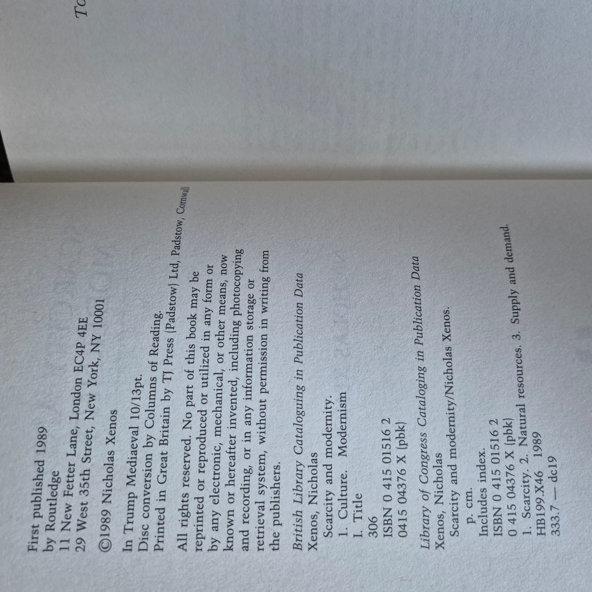 'Scarcity and Modernity' by Nicholas Xenos