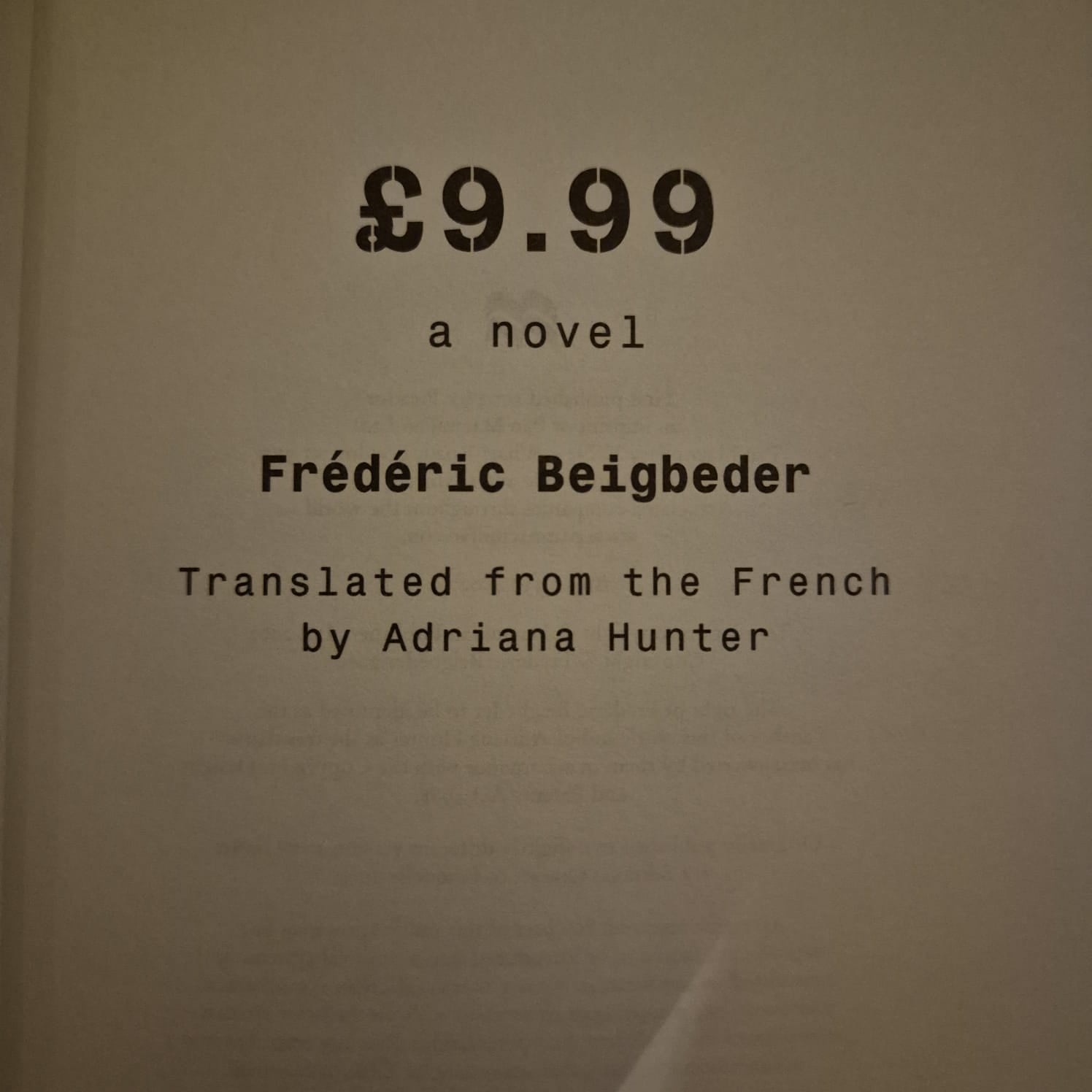 '£9.99' by Frédéric Beigbeder
