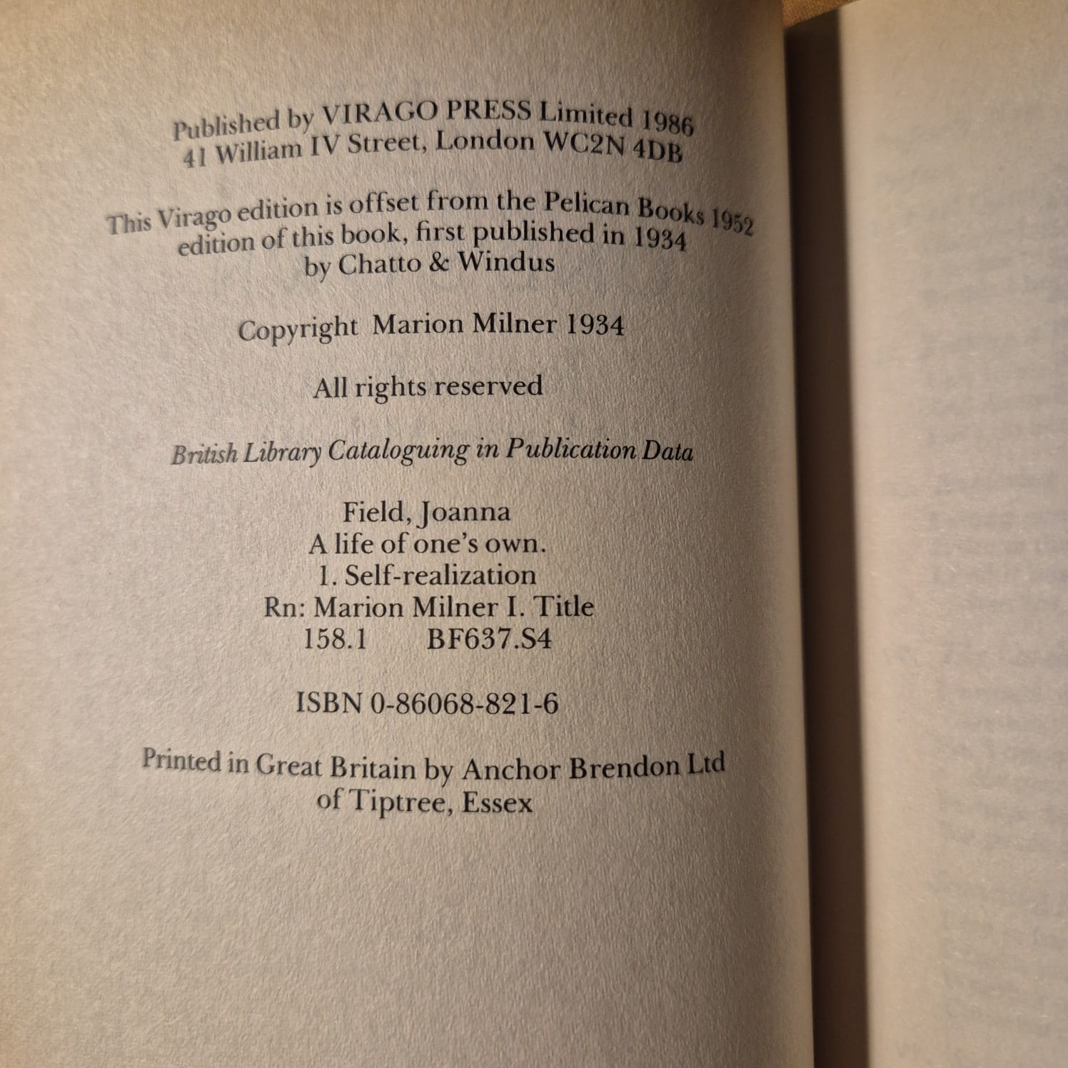 'A Life of One’s Own' by Joanna Field (Marion Milner)