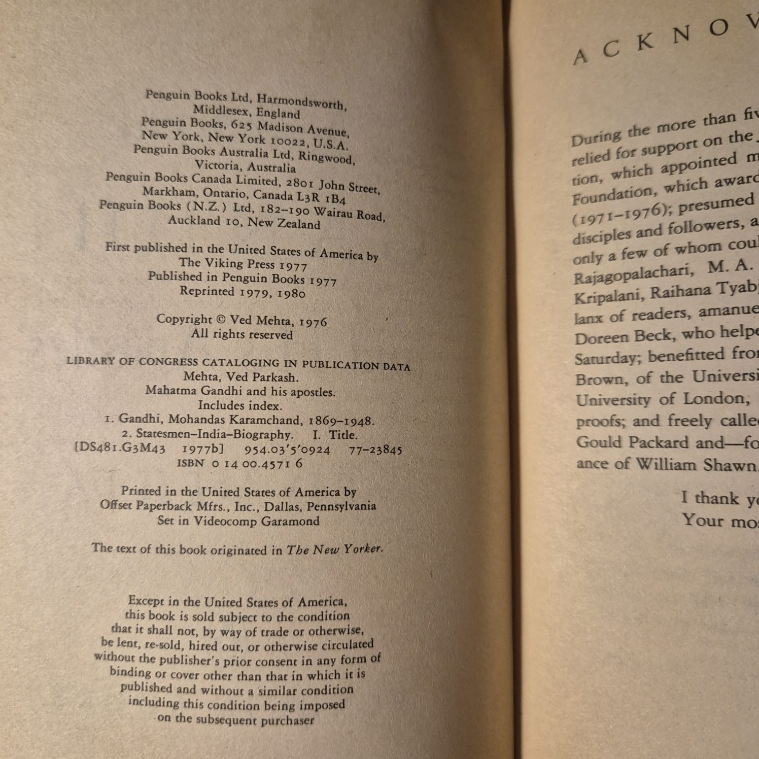 'Mahatma Gandhi and His Apostles' by Ved Mehta