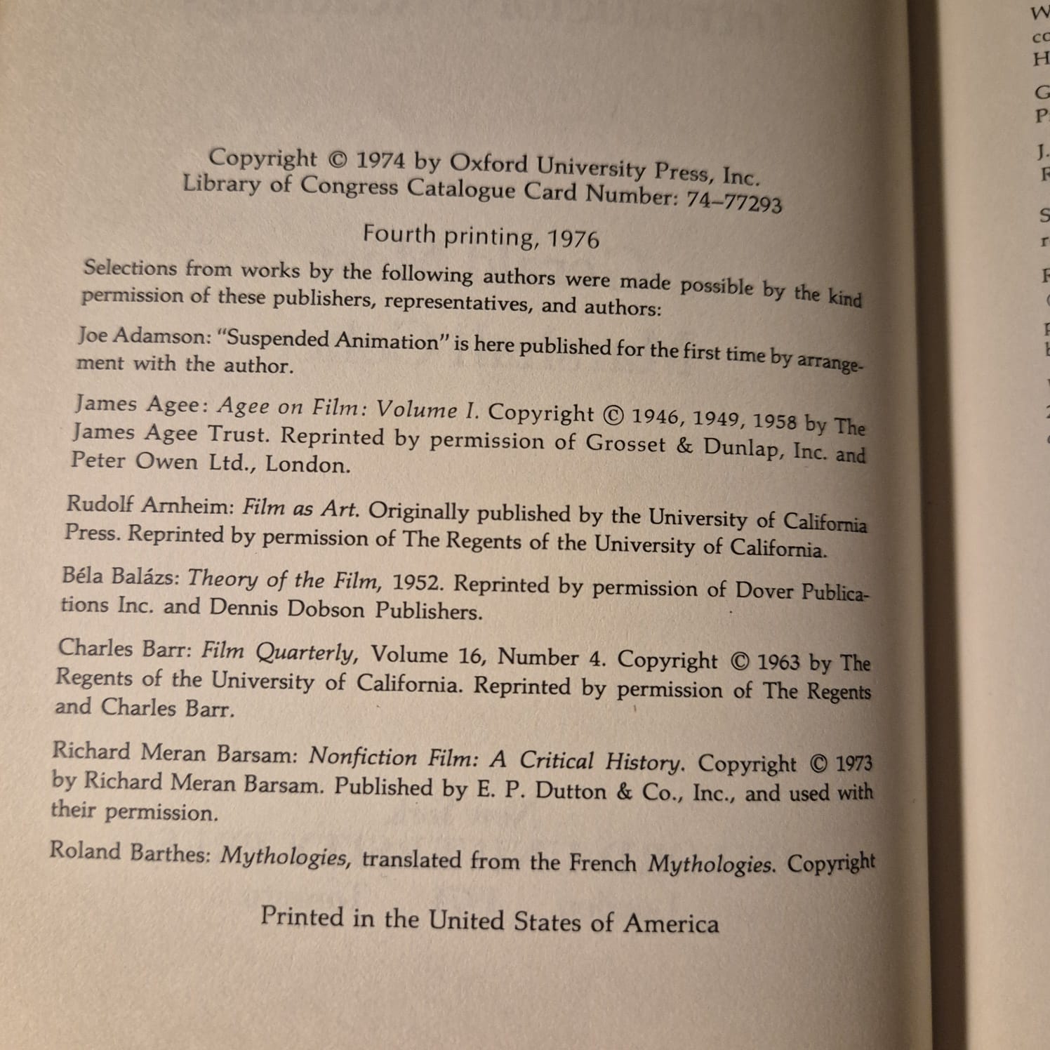 'Film Theory and Criticism: Introductory Readings' edited by Gerald Mast & Marshall Cohen