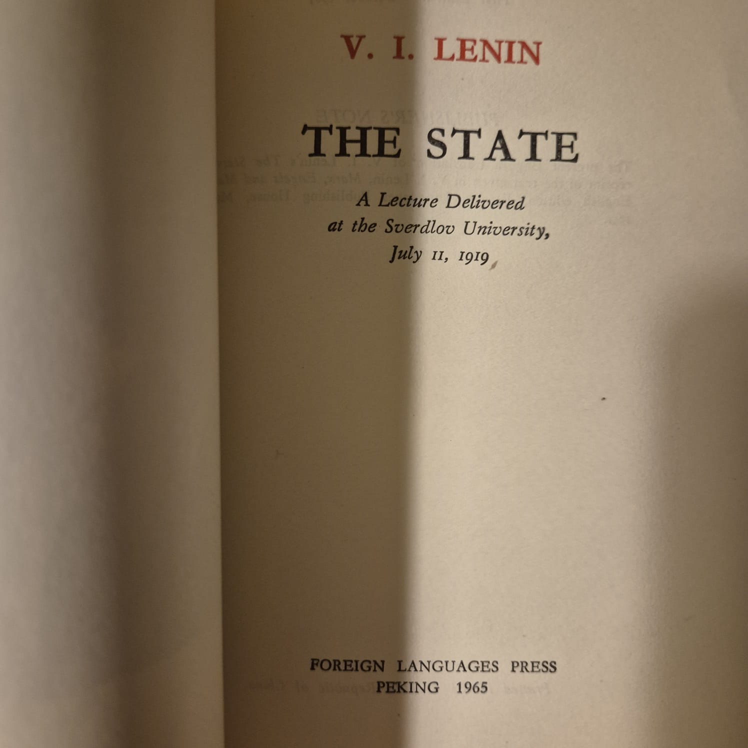 'The State: Lecture Delivered at Sverdlov University, July 11, 1919' by V. I. Lenin