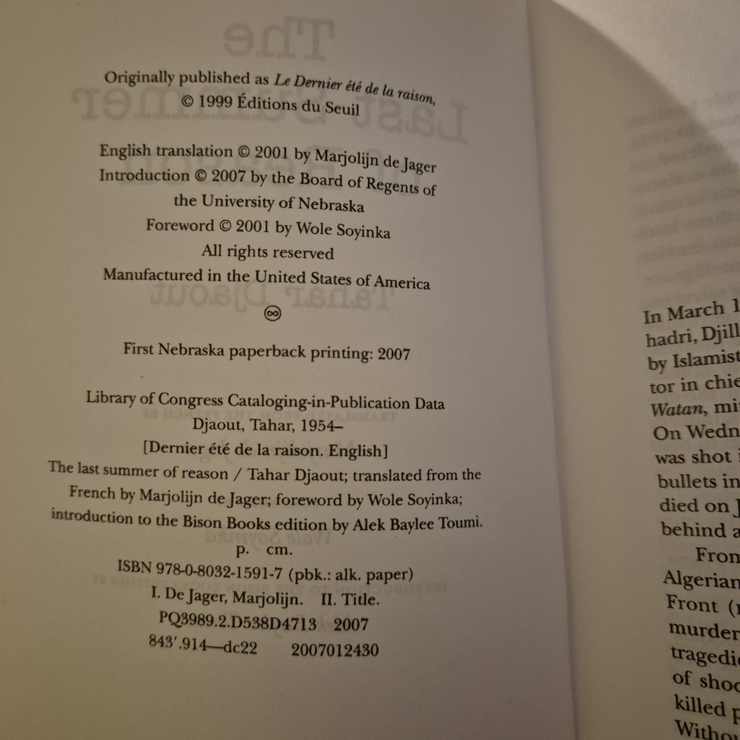 'The Last Summer of Reason' by Tahar Djaout