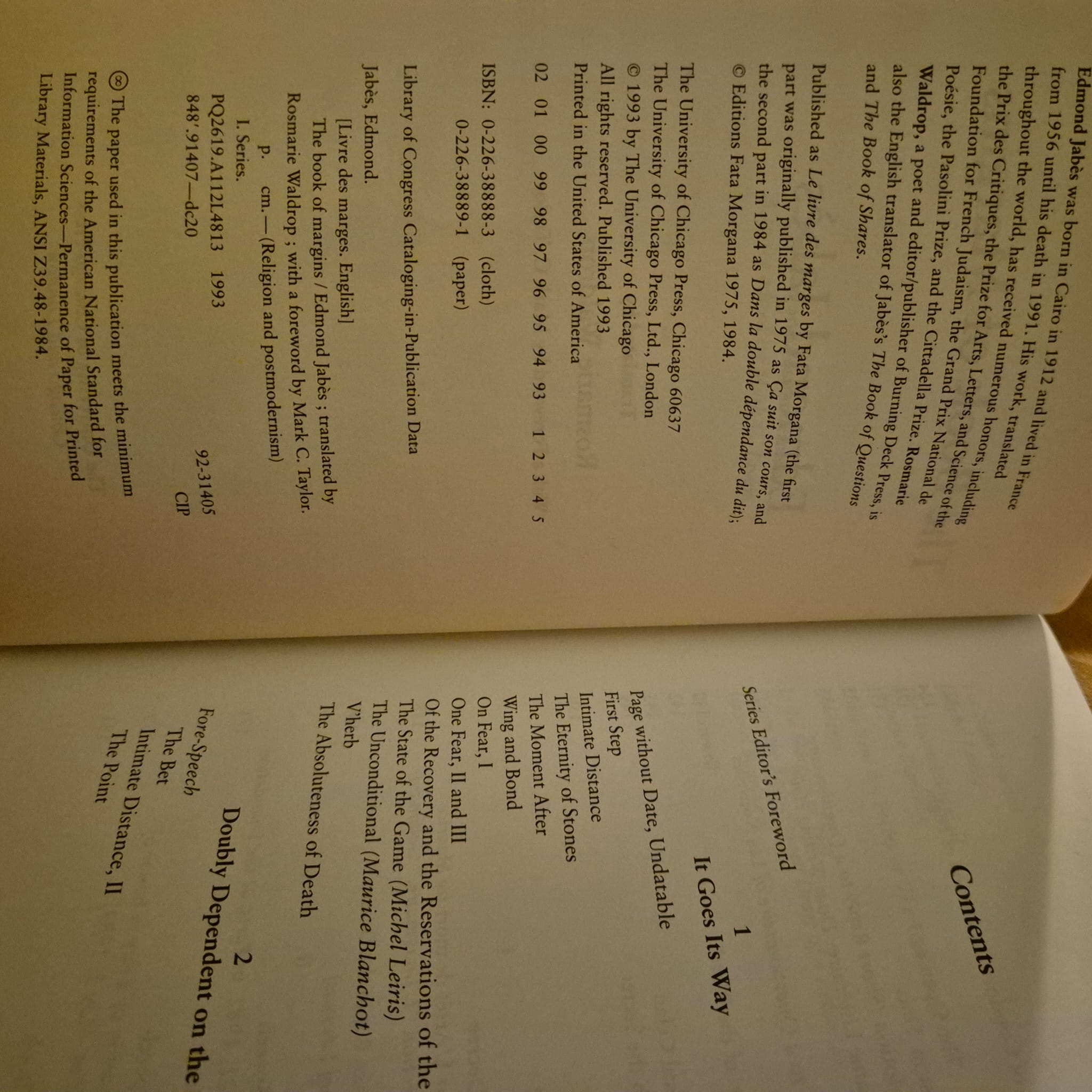 'The Book of Margins' by Edmond Jabès