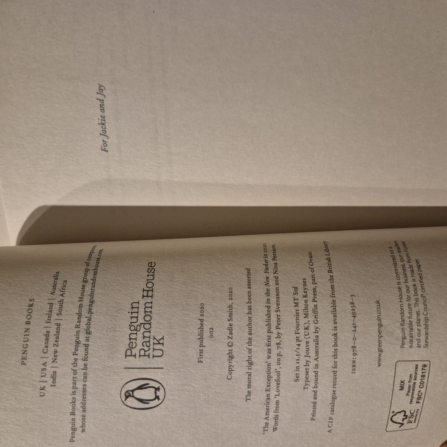 'Intimations: Six Essays' by Zadie Smith