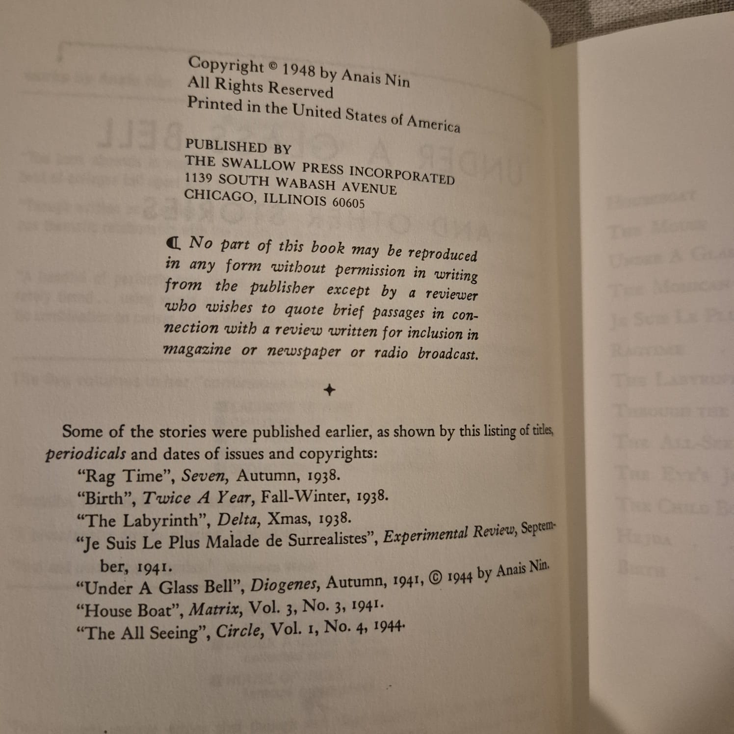 'Under a Glass Bell' by Anaïs Nin