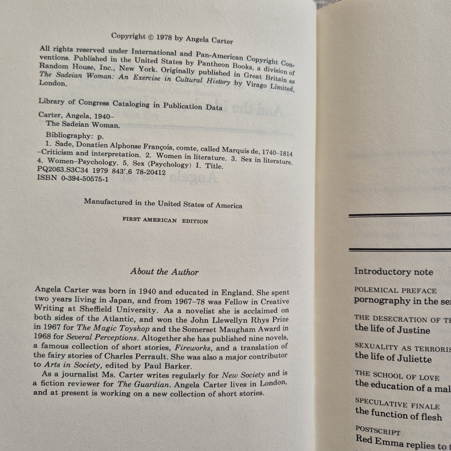 'The Sadeian Woman and the Ideology of Pornography' by Angela Carter