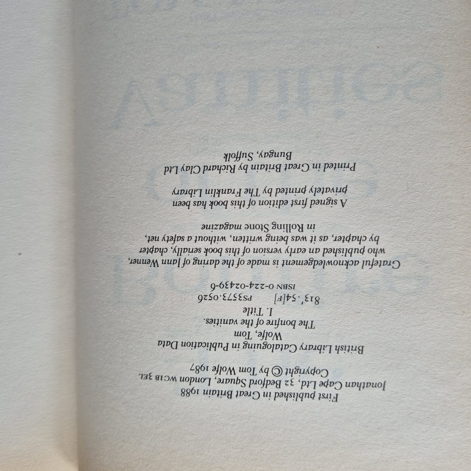 'Bonfire of Vanities' by Tom Wolfe