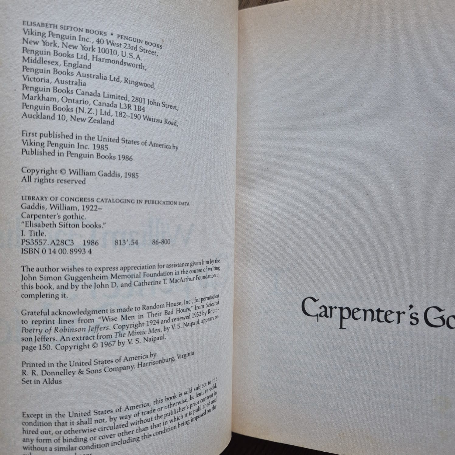 'Carpenter's Gothic' by William Gaddis