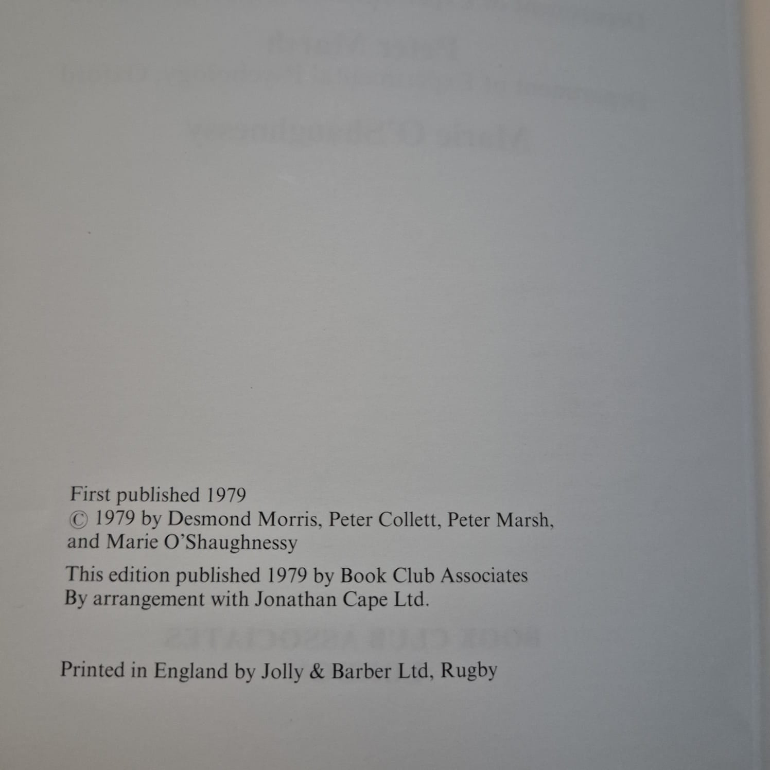 'Gestures: Their Origins and Distribution' by Desmond Morris, Peter Collett, Peter Marsh & Marie O’Shaughnessy