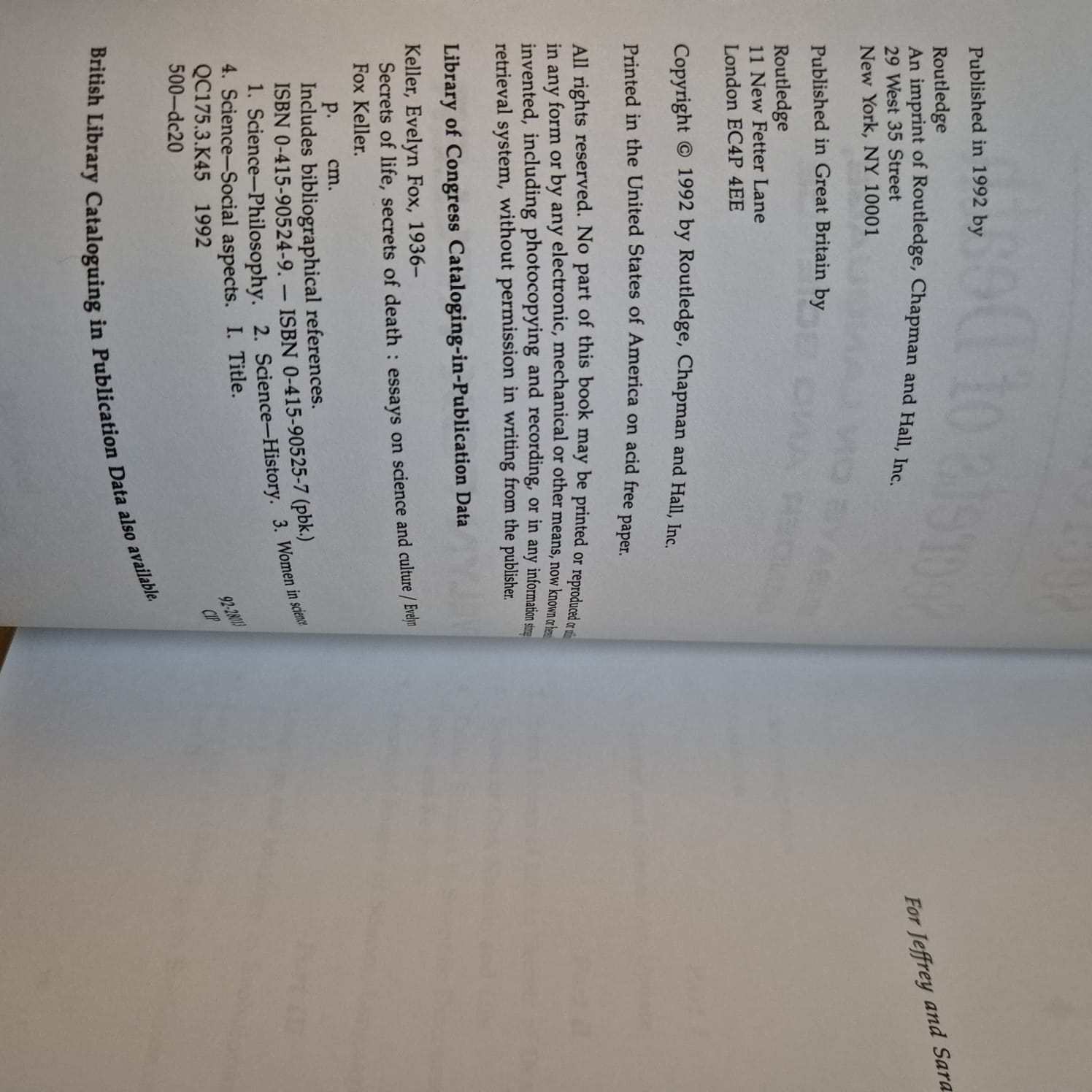 'Secrets of Life, Secrets of Death: Essays on Language, Gender and Science' by Evelyn Fox Keller