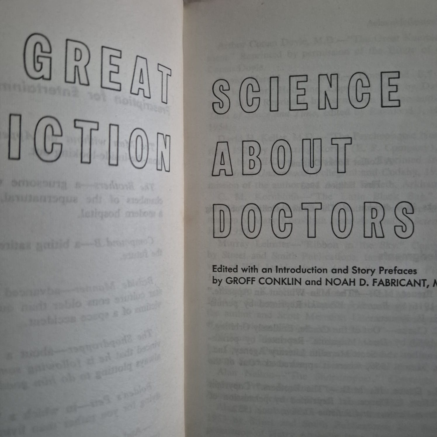 'Great Science Fiction About Doctors' edited by Groff Conklin and Noah D. Fabricant, M.D.
