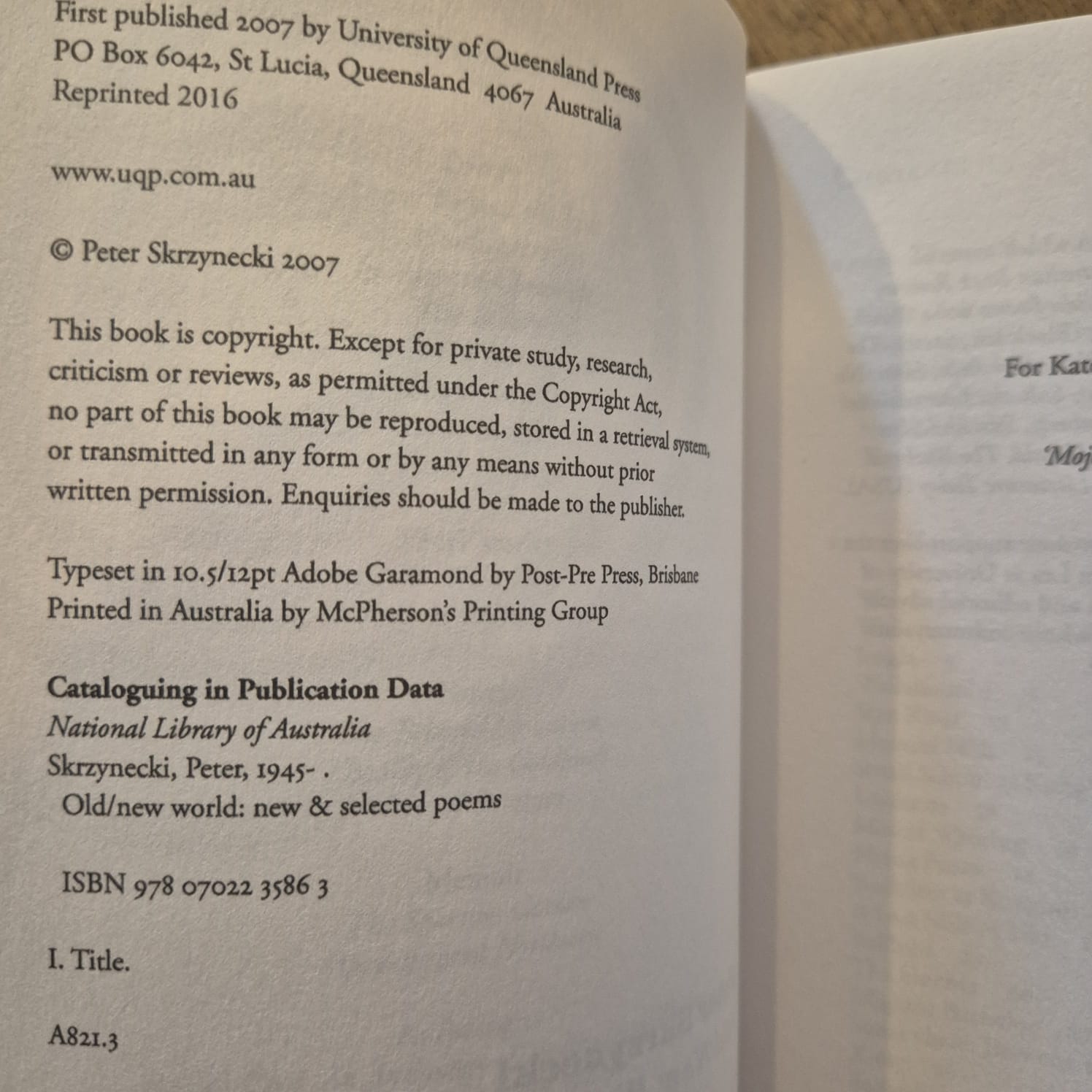 'Old/New World: New & Selected Poems' by Peter Skrzynecki