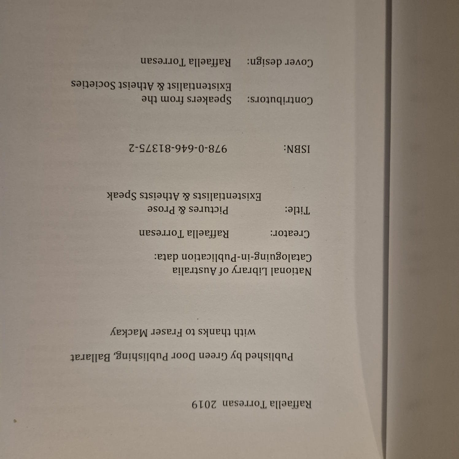 'Pictures & Prose: Existentialists & Atheists Speak' edited by Raffaella Torresan