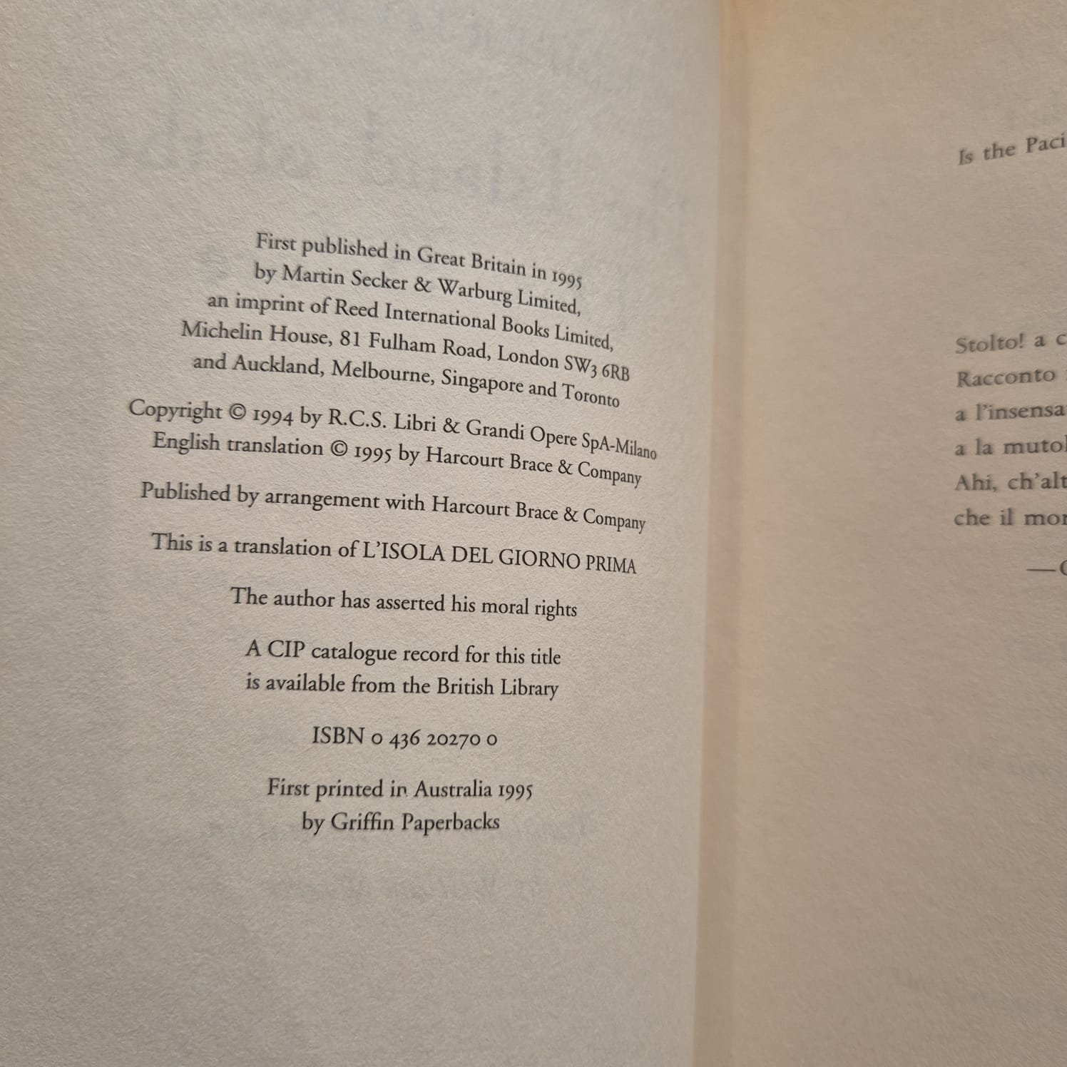 'The Island of the Day Before' by Umberto Eco