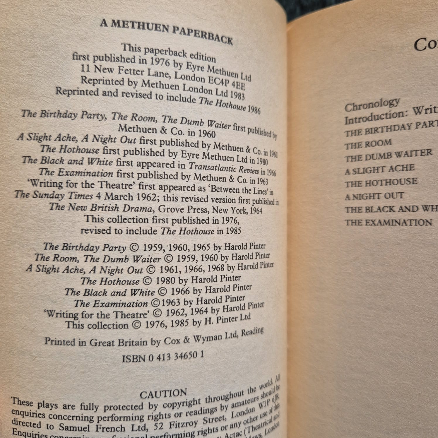 'Plays: One' by Harold Pinter